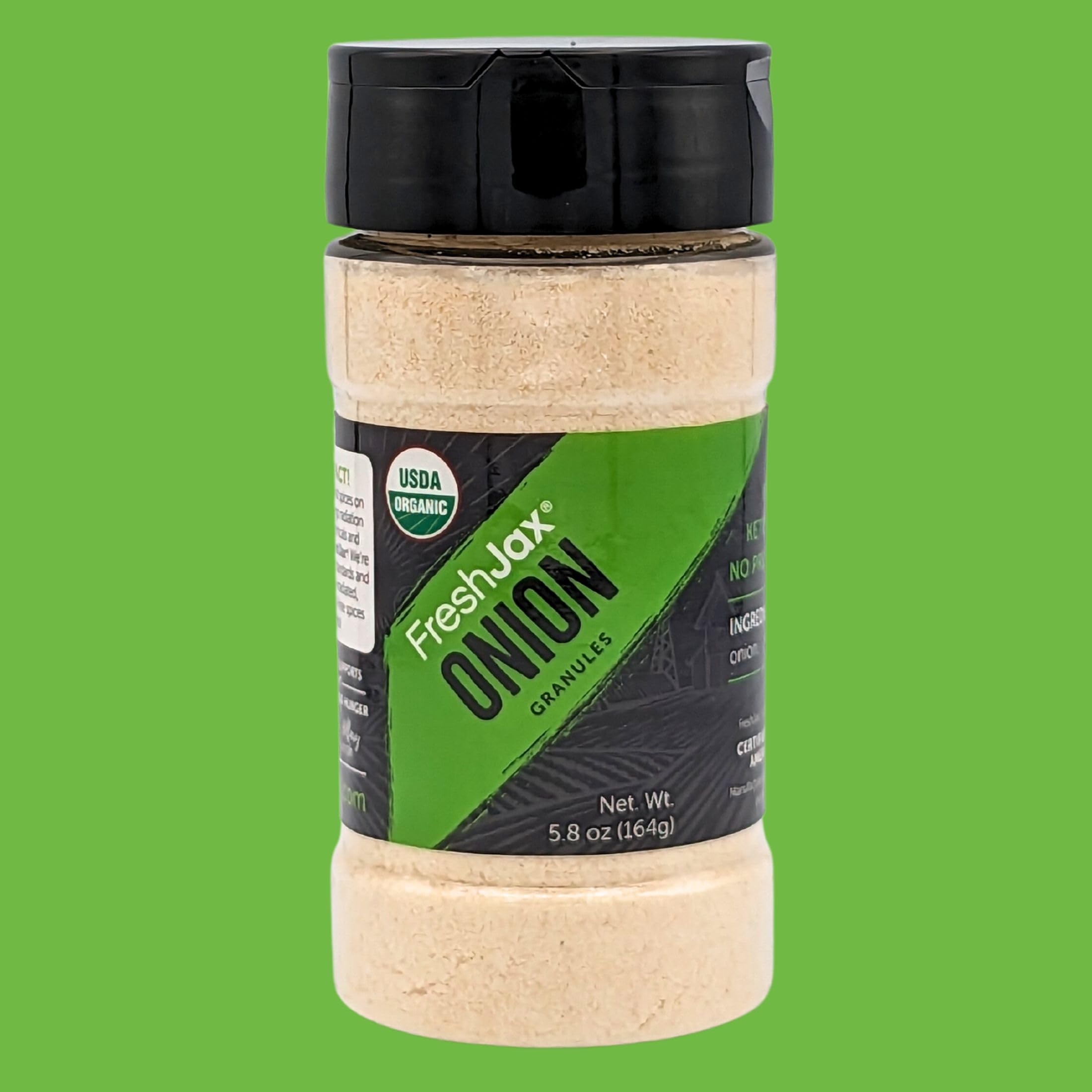 FreshJax Organic Onion Granules (5.8 oz Large Bottle) - Certified Organic, Non-GMO, Gluten-Free, Keto & Paleo Friendly, No Preservatives - Handcrafted in Florida | Perfect for Seasoning, Cooking & Meal Prep