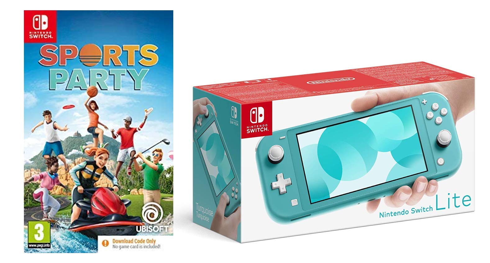Nintendo Switch Lite Turquoise Console with Sports Party Game Bundle - Portable Handheld Gaming System for Travel, Commute & Home Entertainment