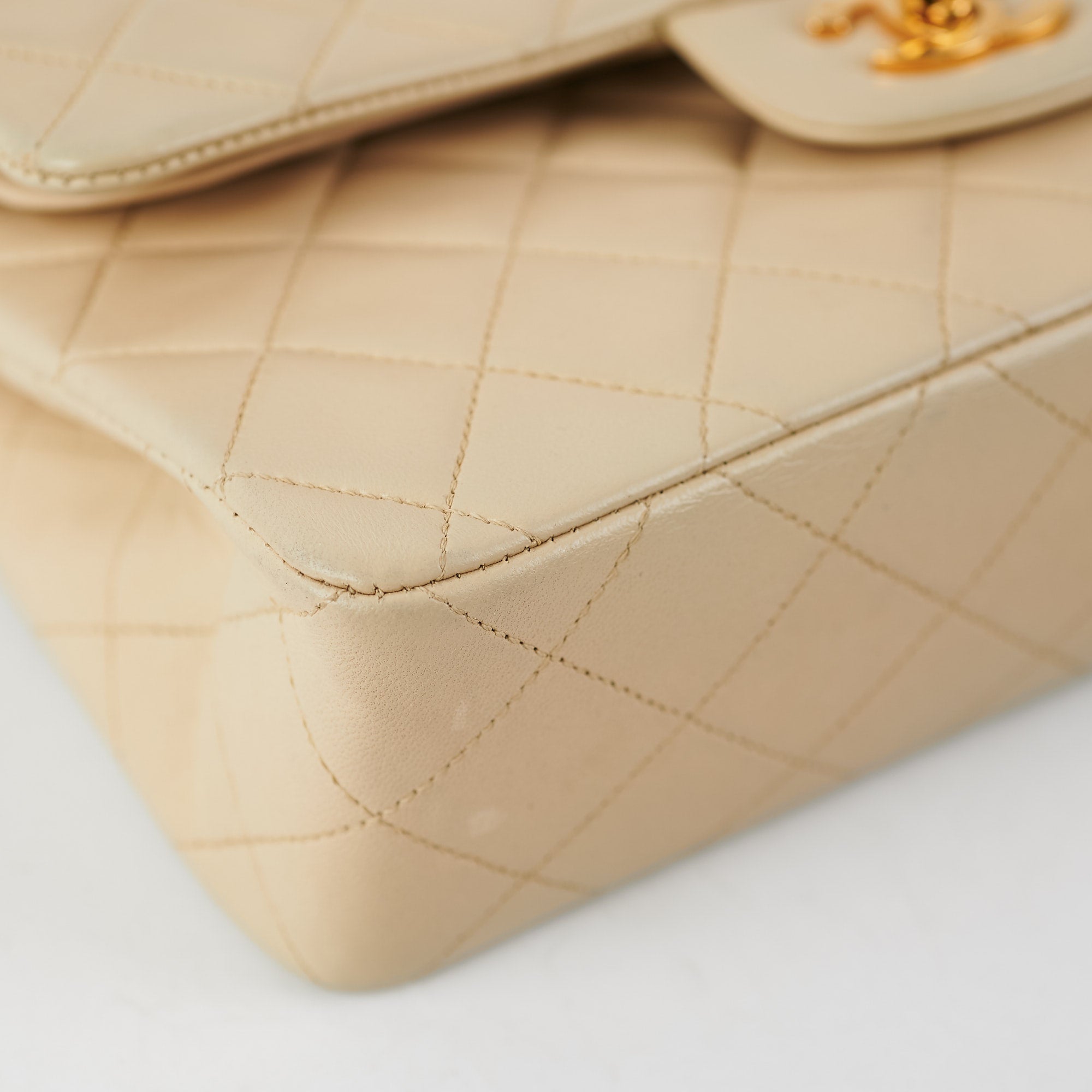Vintage Chanel Small Double Flap Bag in Beige Lambskin Leather - Perfect for Date Night & Special Occasions