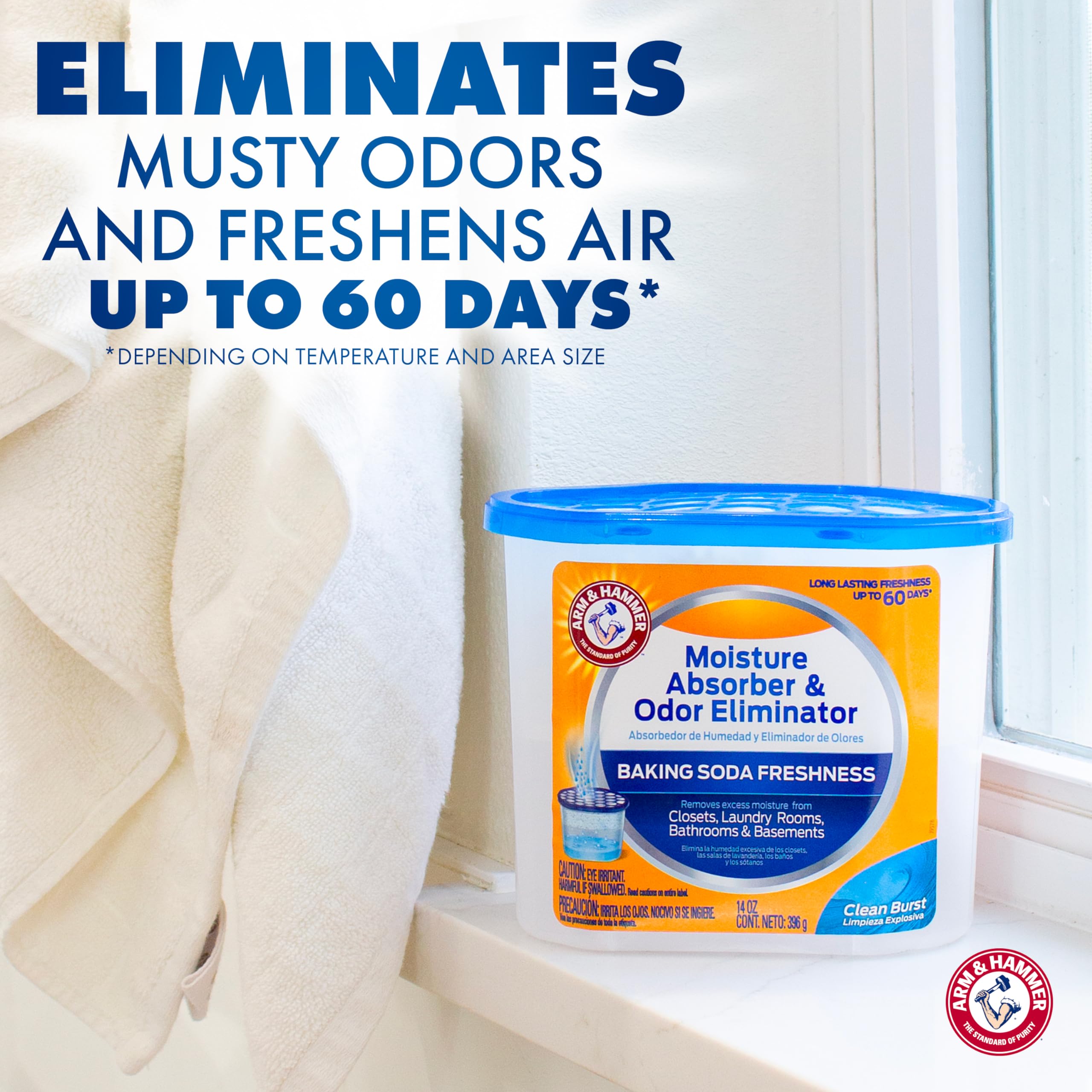 Arm & Hammer Clean Burst Moisture Absorber & Odor Eliminator Tubs - 14oz (3 Pack) - Absorbs Excess Moisture, Neutralizes Musty Odors - Ideal for Closets, Basements, Bathrooms & Laundry Rooms - White