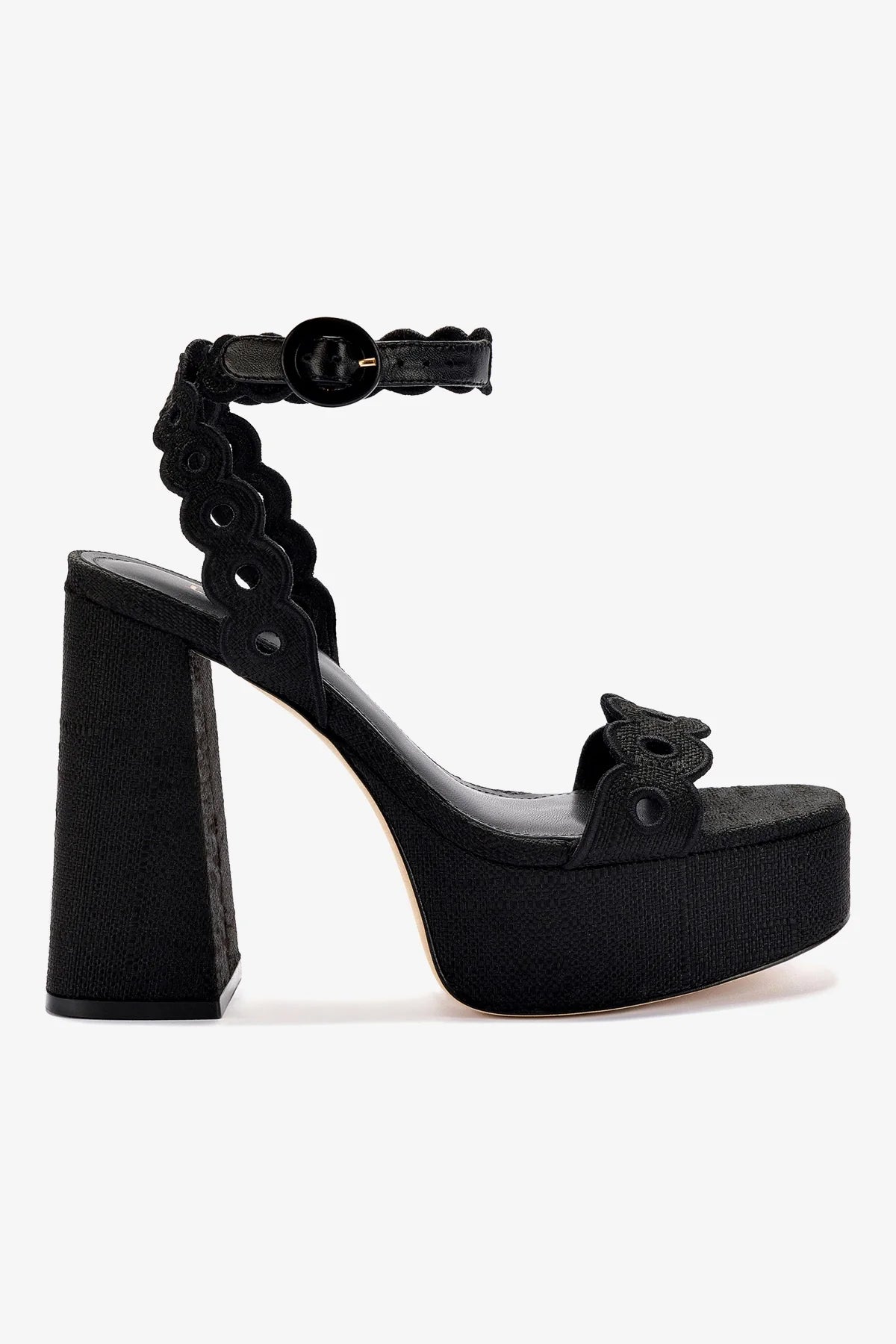 Women's Black Raffia Dolly Broderie Sandals – Comfortable Summer Beach Wedges for Outdoor Walking & Vacation