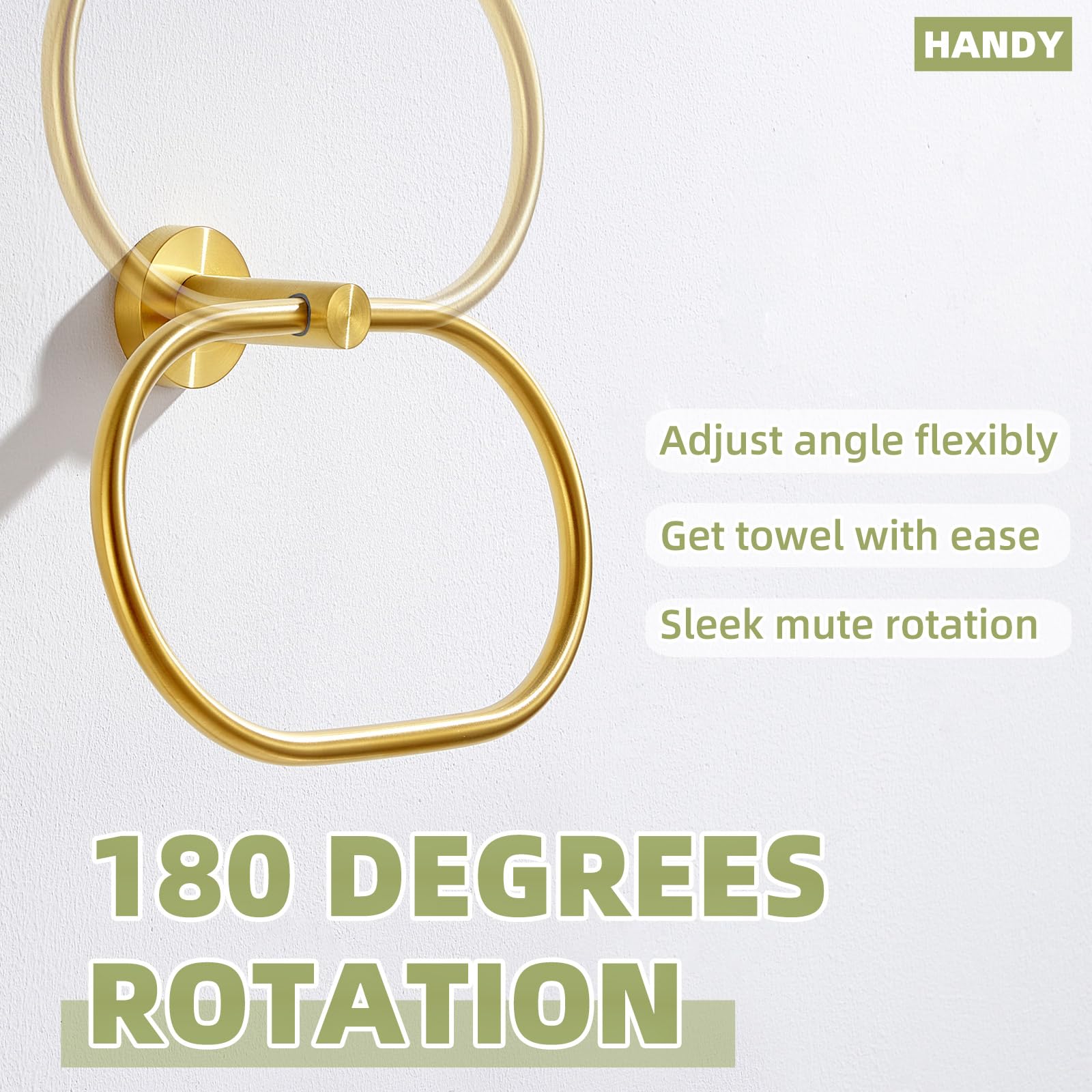 APLusee 304 Stainless Steel Swivel Hand Towel Holder - Brushed Gold Bath Towel Ring for Sink, Modern Bathroom Accessories - Perfect for Kitchen, Bathroom & Powder Room Organization