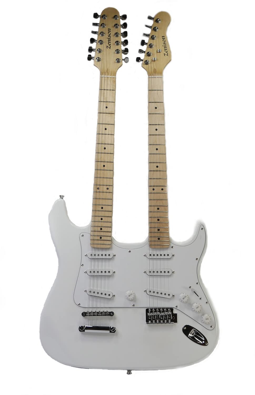 Zenison Double Neck Electric Guitar - White 12 String & 6 String Hybrid Guitar for Professional Musicians & Performers | Perfect for Live Shows, Studio Recording & Rock Performances