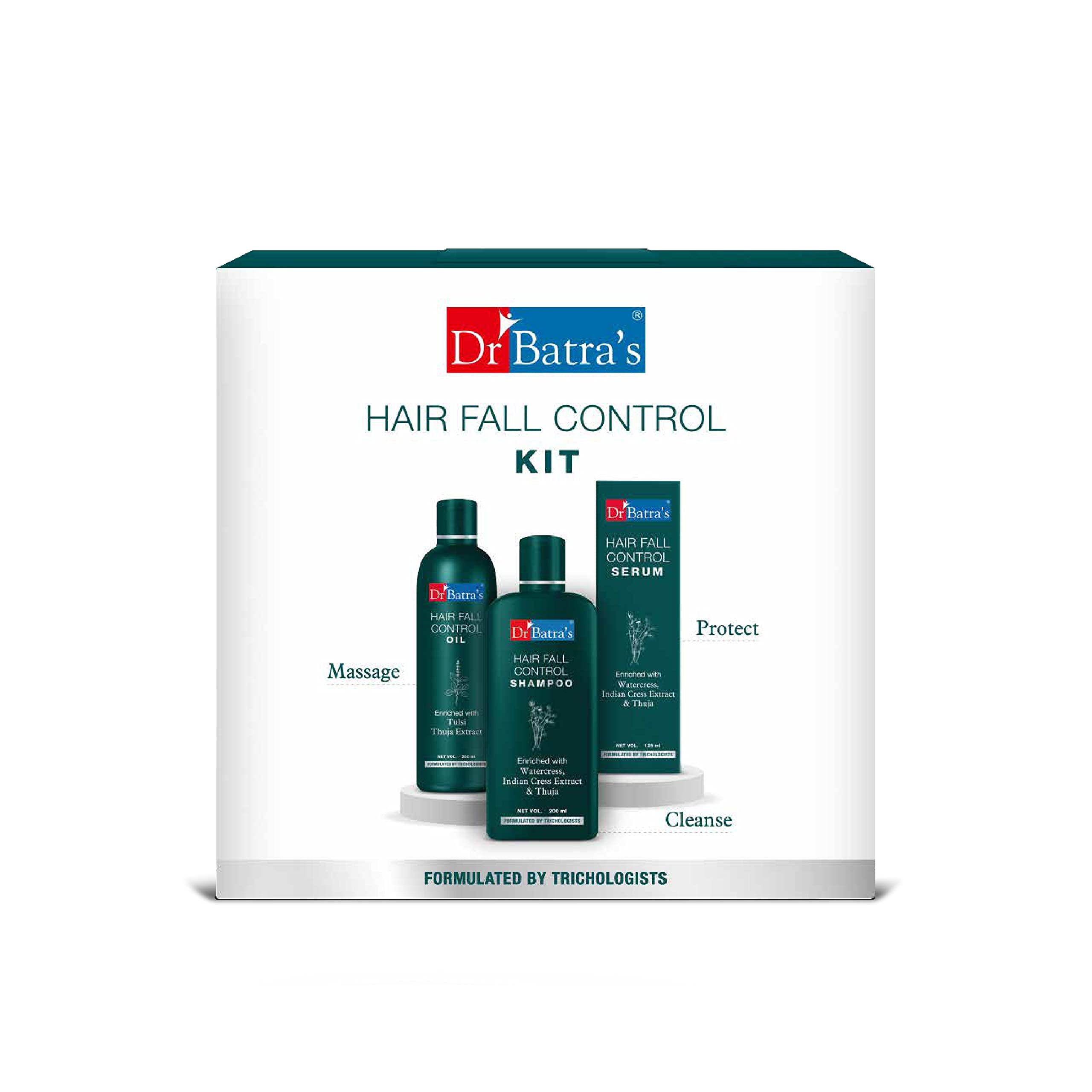 Dr. Batra's Hair Fall Control Kit - Sulfate-Free Shampoo, Anti-Hair Fall Serum & Hair Growth Oil (525ml) | Natural Treatment for Thinning Hair & Hair Loss Prevention | Perfect for Daily Hair Care Routine & Scalp Nourishment