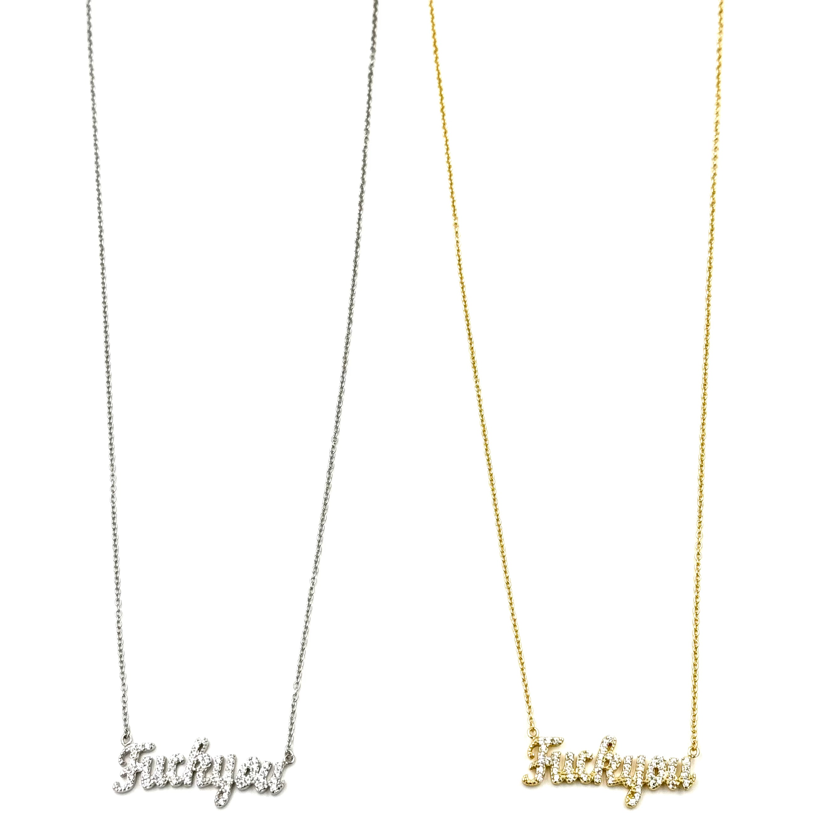 Ashley Gold Sterling Silver CZ 'F U' Slogan Necklace - Trendy Statement Jewelry for Women, Perfect for Parties & Gifts