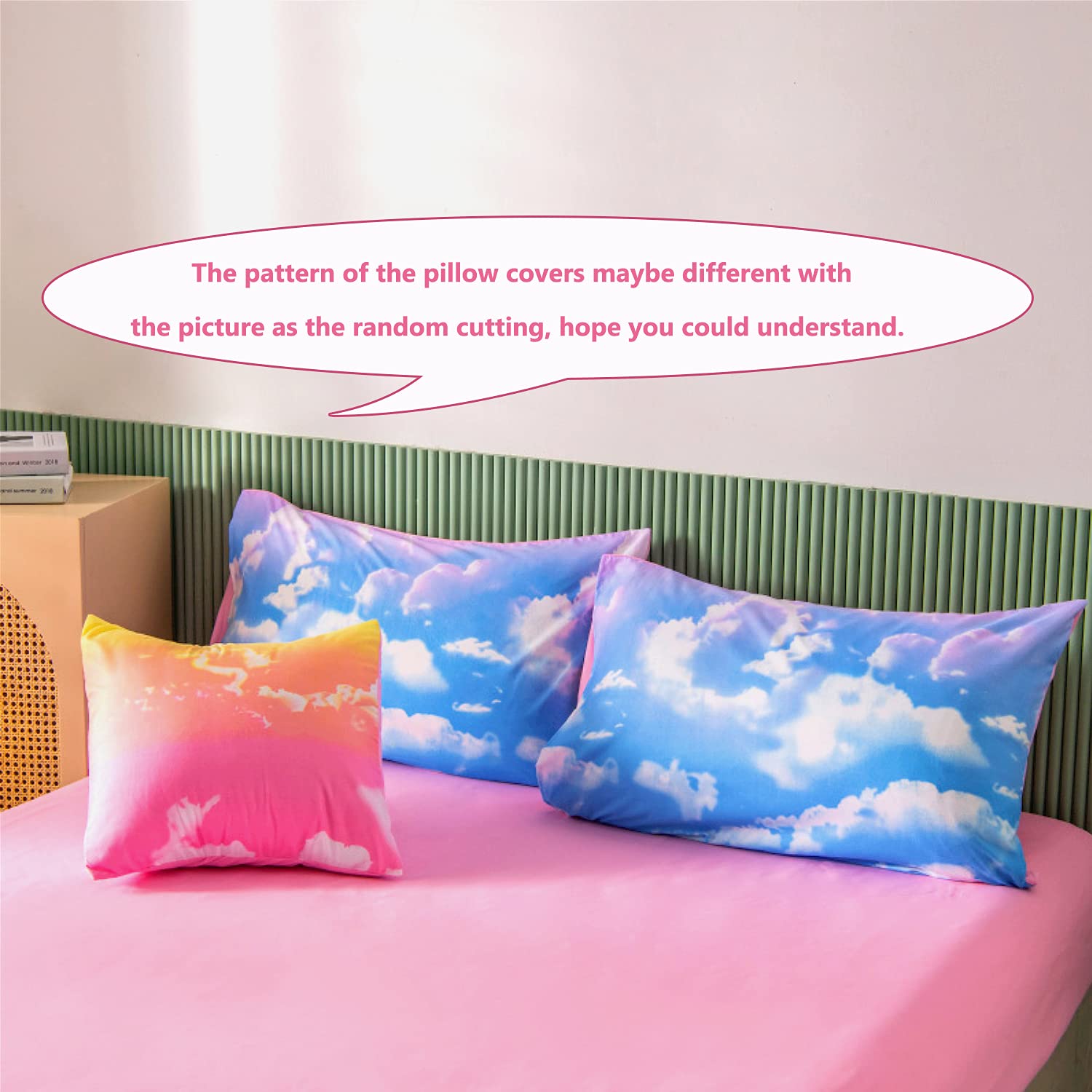 PERFEMET White Cloud Print Girls Comforter Set Queen Size 6 Pieces - Tie Dye Rainbow Bedding Set for Teen Girls - Includes Comforter, Sheets & Pillowcases - Perfect for Dorm Rooms, Sleepovers & Birthday Gifts