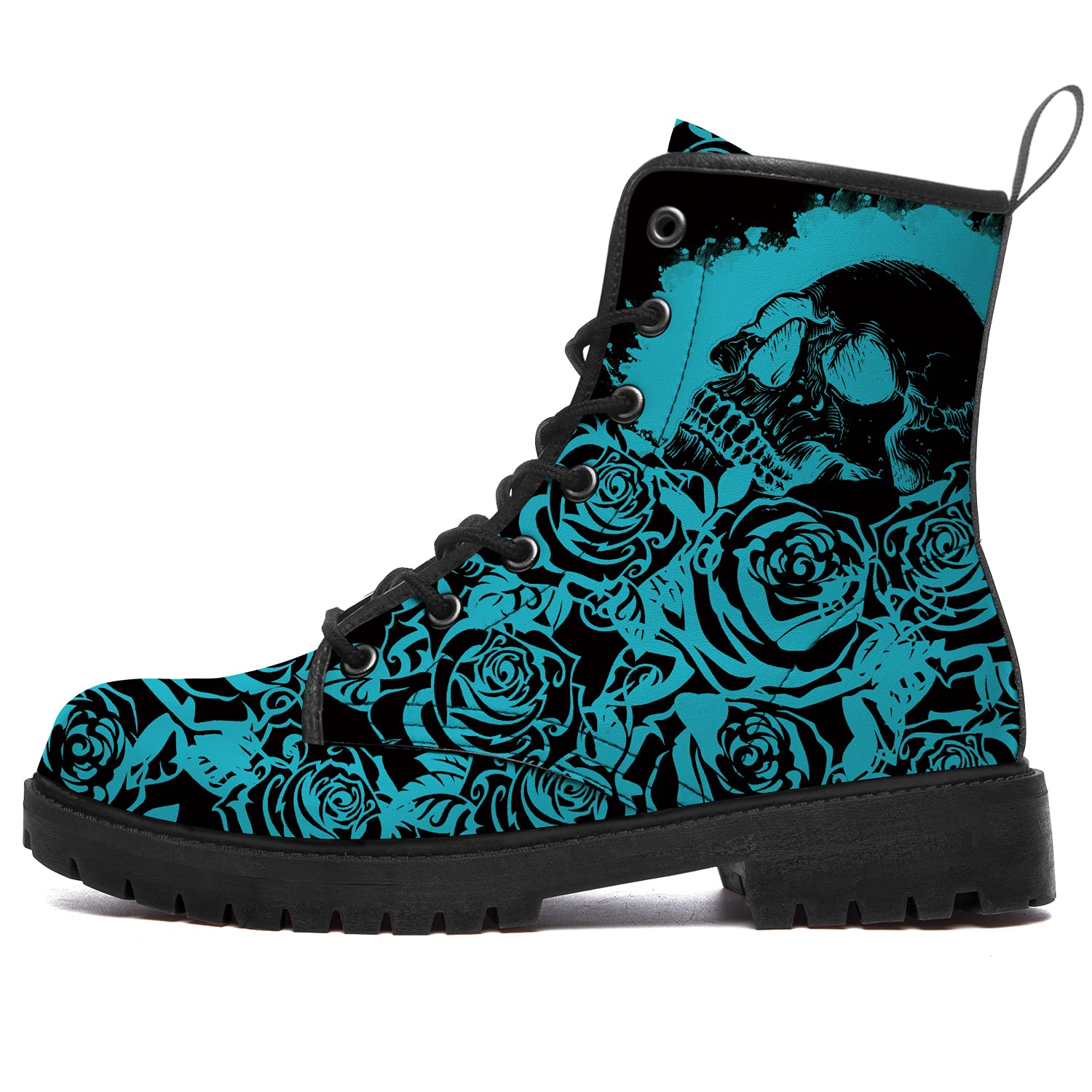 Skull Combat Boots for Women & Men - Classic Anti-Slip Ankle Boots, Waterproof Leather Booties - Perfect for Punk Fashion, Halloween Costumes & Everyday Streetwear
