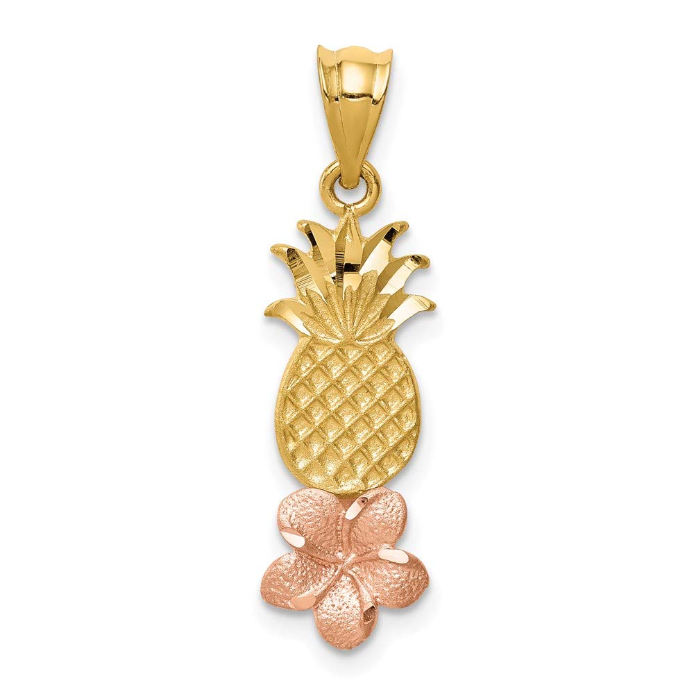14k Rose & Yellow Gold Pineapple Plumeria Pendant - Tropical Jewelry Gift
