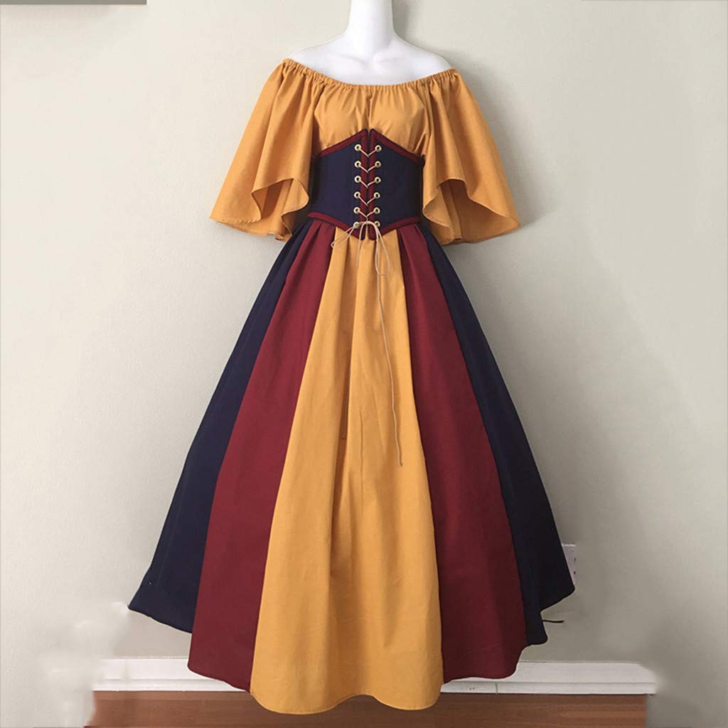 Elegant Renaissance Dress for Women - Medieval Victorian Ball Gown with Corset & Flare Sleeves | Masquerade, Halloween & Cosplay Costume in Yellow | Perfect for Renaissance Fairs, Themed Parties & Historical Reenactments