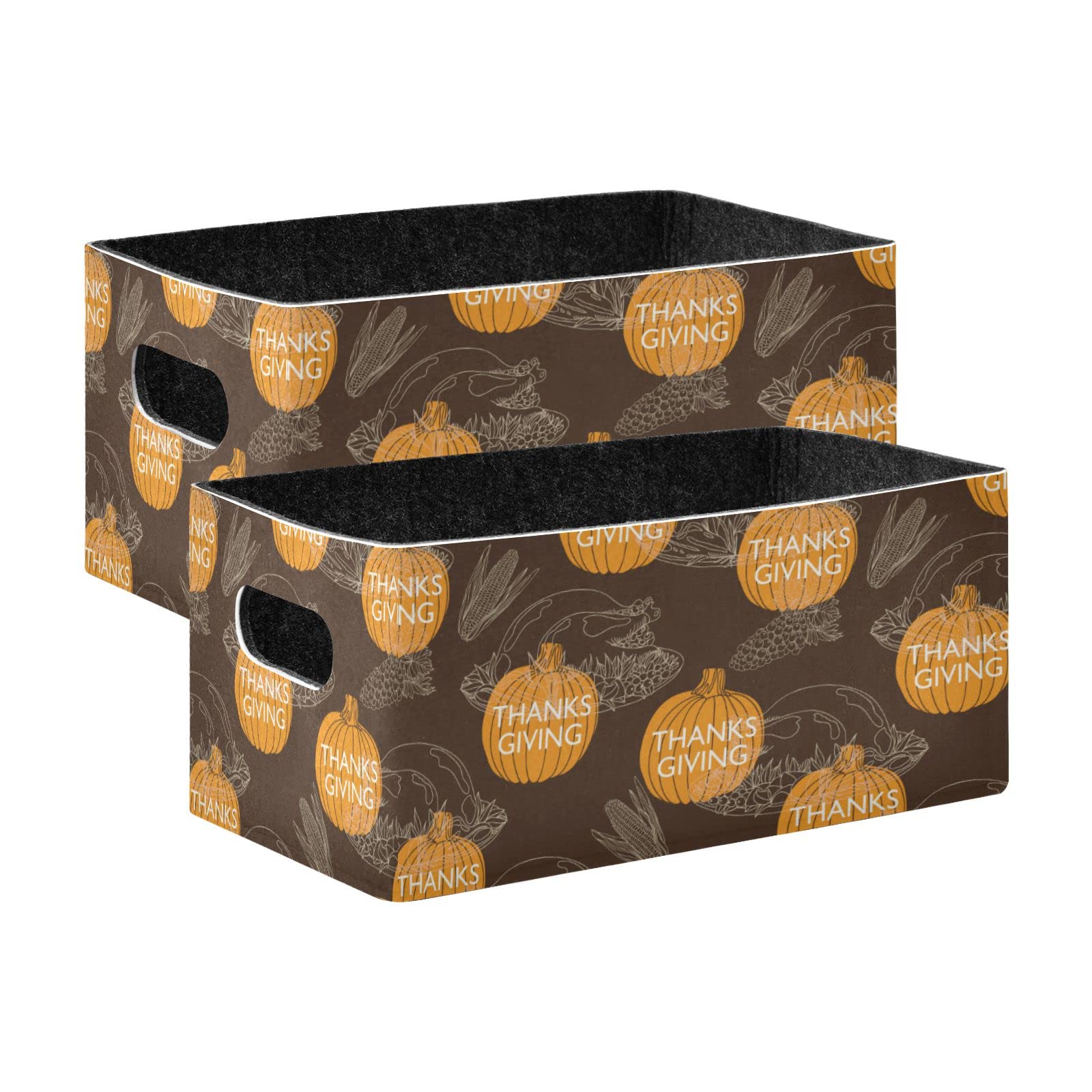 Thanksgiving Turkey Pumpkin Leaves Felt Storage Basket - Collapsible Closet Organizer Bin for Toys, Clothes & Home Decor | Perfect for Nursery, Shelves & Holiday Decorations