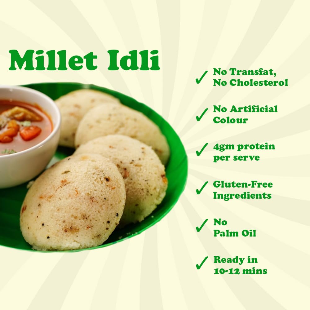 Gladful Ragi and Multi Millet Idli Instant Mix - High Fiber, No Palm Oil, No Transfat, Vegan & Gluten-Free - Quick & Nutritious Breakfast for Weight Loss & Diabetics - Pack of 2 (800g) | Perfect for Busy Mornings, Office Lunch & Healthy Snacking