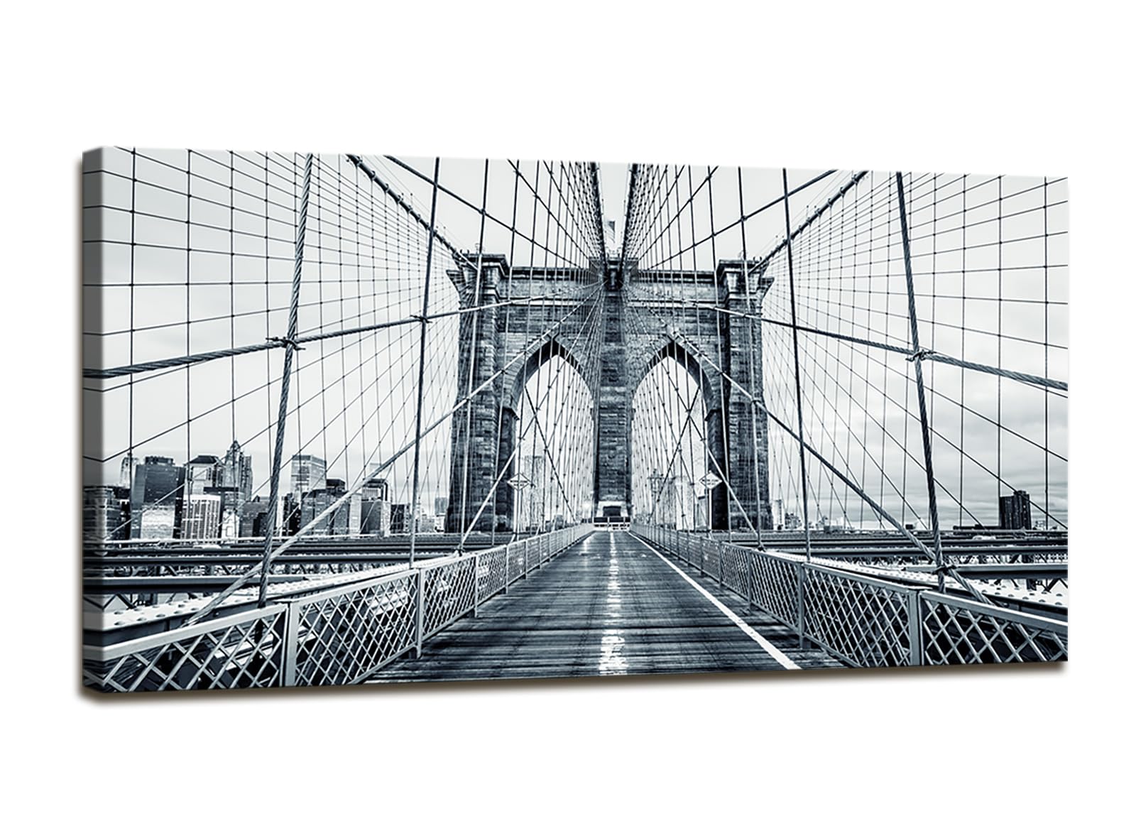Black and White New York City Brooklyn Bridge Wall Art - Stretched & Framed Canvas Painting for Living Room, Office & Home Decor | DZL Art Q70775 | Perfect for Urban Style Interiors & Gift Giving