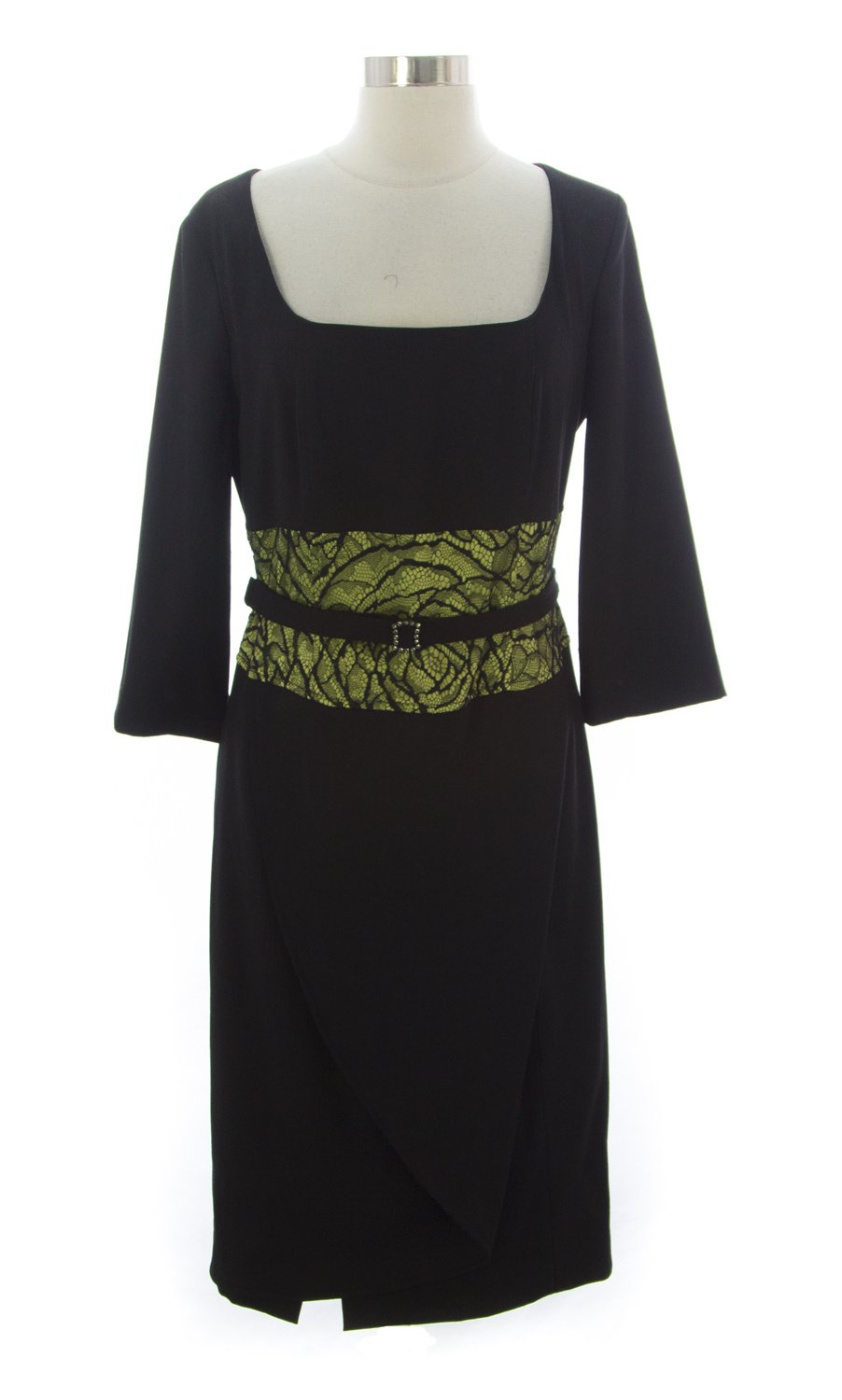 THAHA Women's 3/4 Sleeve Belted Wrap Dress Size IT 42 Black - Elegant Office Wear & Cocktail Party Dress for Women
