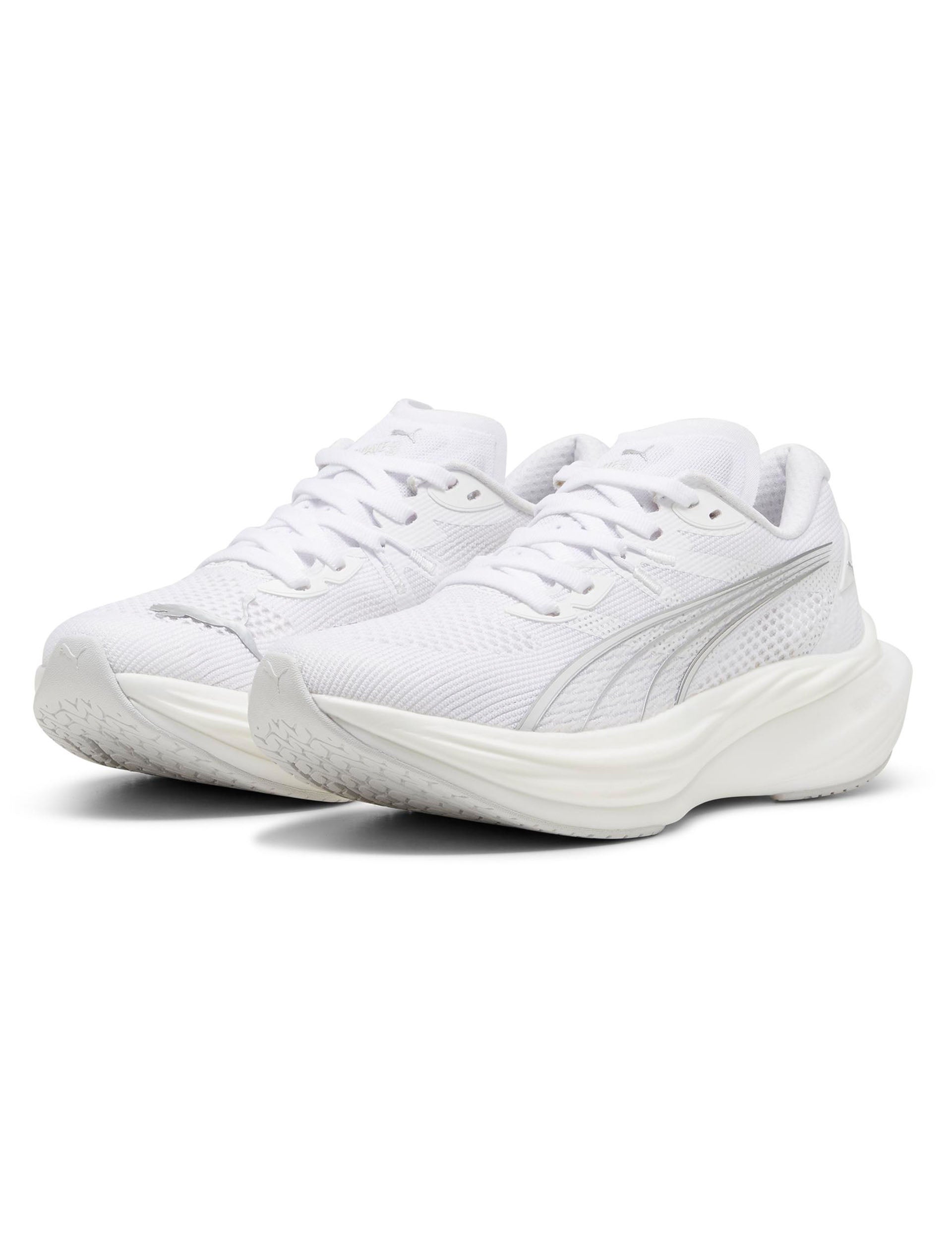 Deviate NITRO 3 Running Shoes for Men & Women - Lightweight Cushioned Athletic Sneakers in White/Feather Grey/Silver - Perfect for Jogging, Gym Workouts & Daily Walking