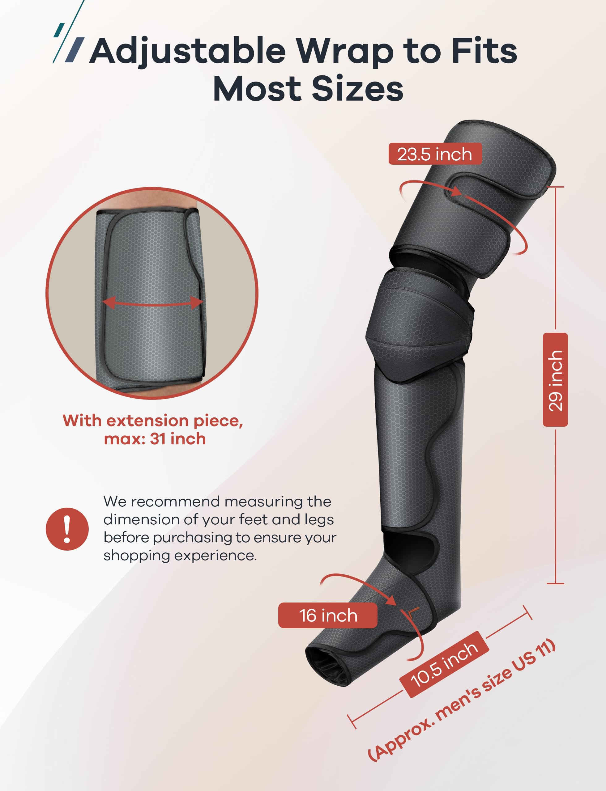 WELOV Leg Compression Massager with Heat & Vibration - 6 Massage Modes for Circulation, Pain Relief & Relaxation - Perfect Gift for Women, Men, Mom & Dad - Ideal for Post-Workout Recovery, Office Use & Home Relaxation