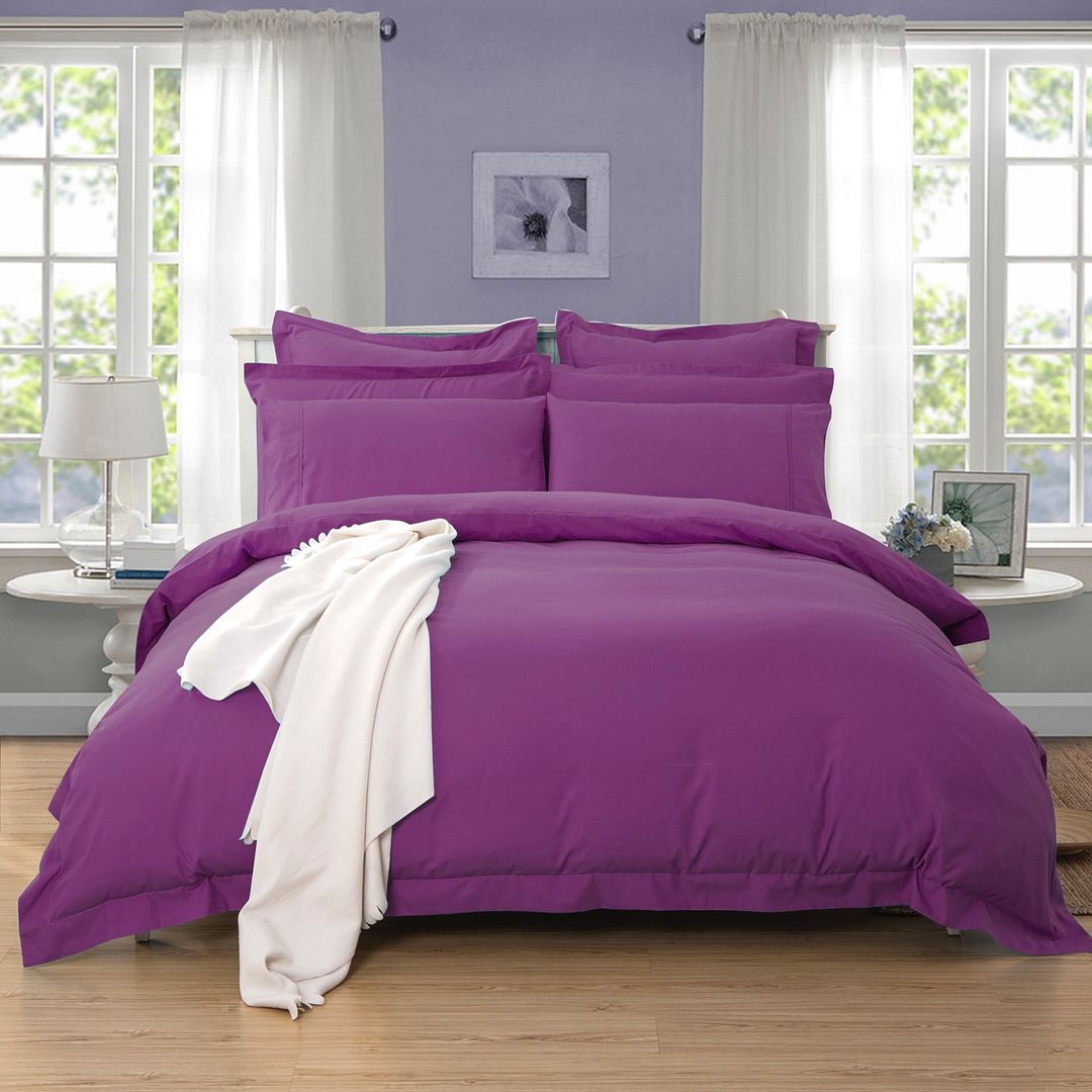 1000 Thread Count Luxury Super King Size Purple Duvet Cover Set - Soft & Breathable Bedding for Master Bedroom, Guest Room & Hotel Use