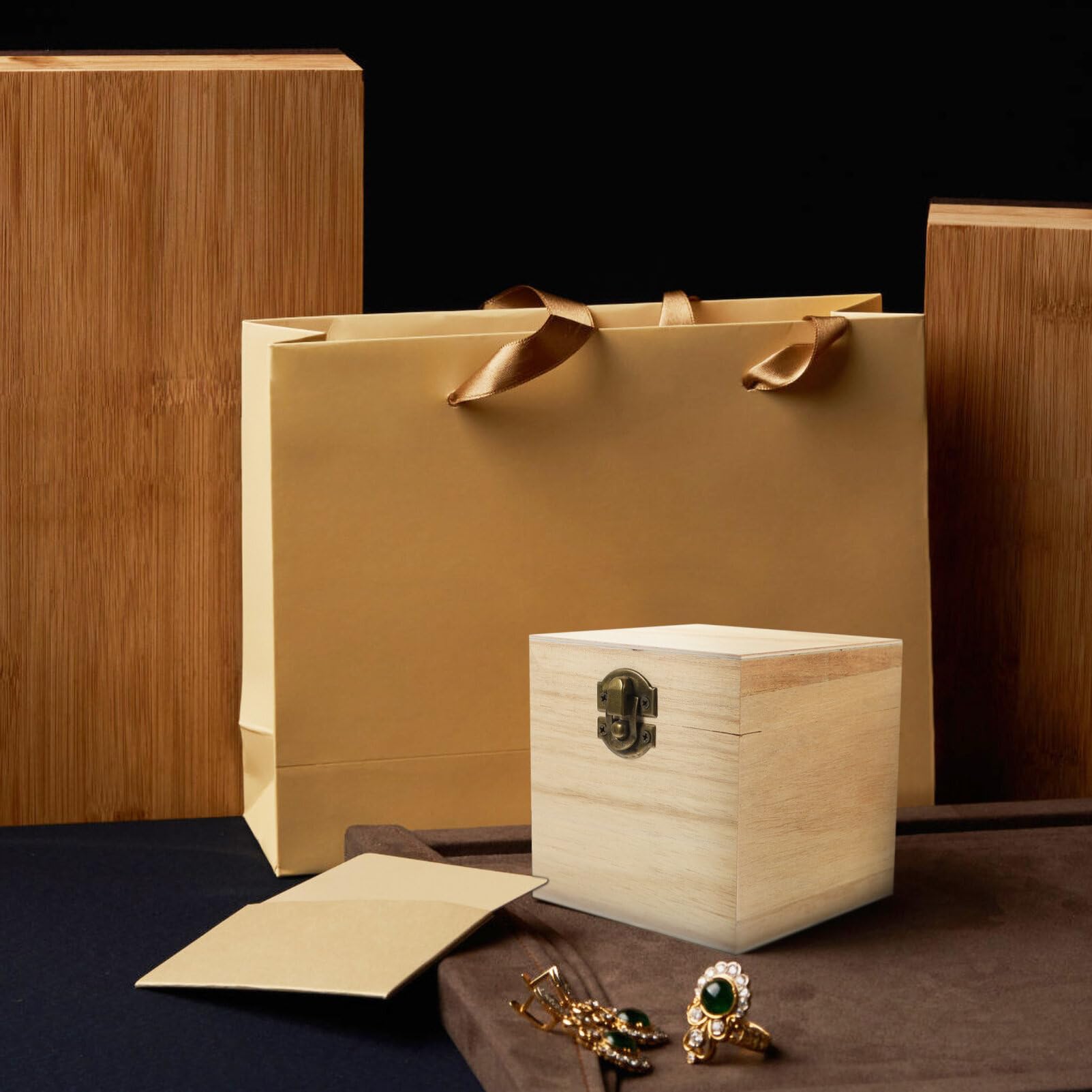 4-Piece Unfinished Wooden Square Box Set with Hinged Lid & Front Clasp - DIY Craft Storage, Jewelry Organizer - Perfect for Home Decor, Wedding Favors & Gift Packaging