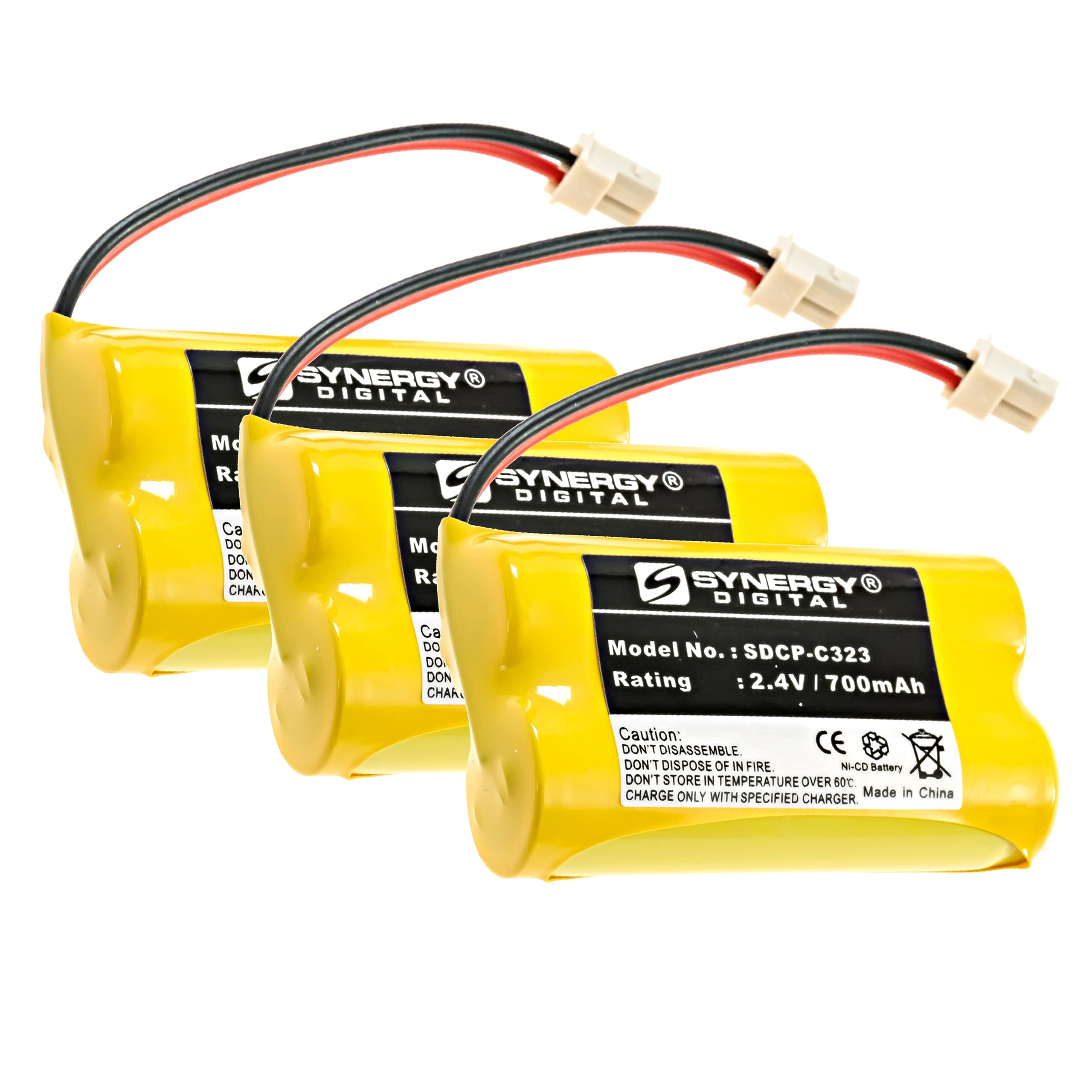 Synergy Digital Rechargeable Cordless Phone Batteries - 3 Pack, 2.4V 700mAh Ni-Cd Ultra High Capacity, Compatible with Vtech CS6129-52 & Similar Models - Perfect for Home, Office, and Business Phone Systems