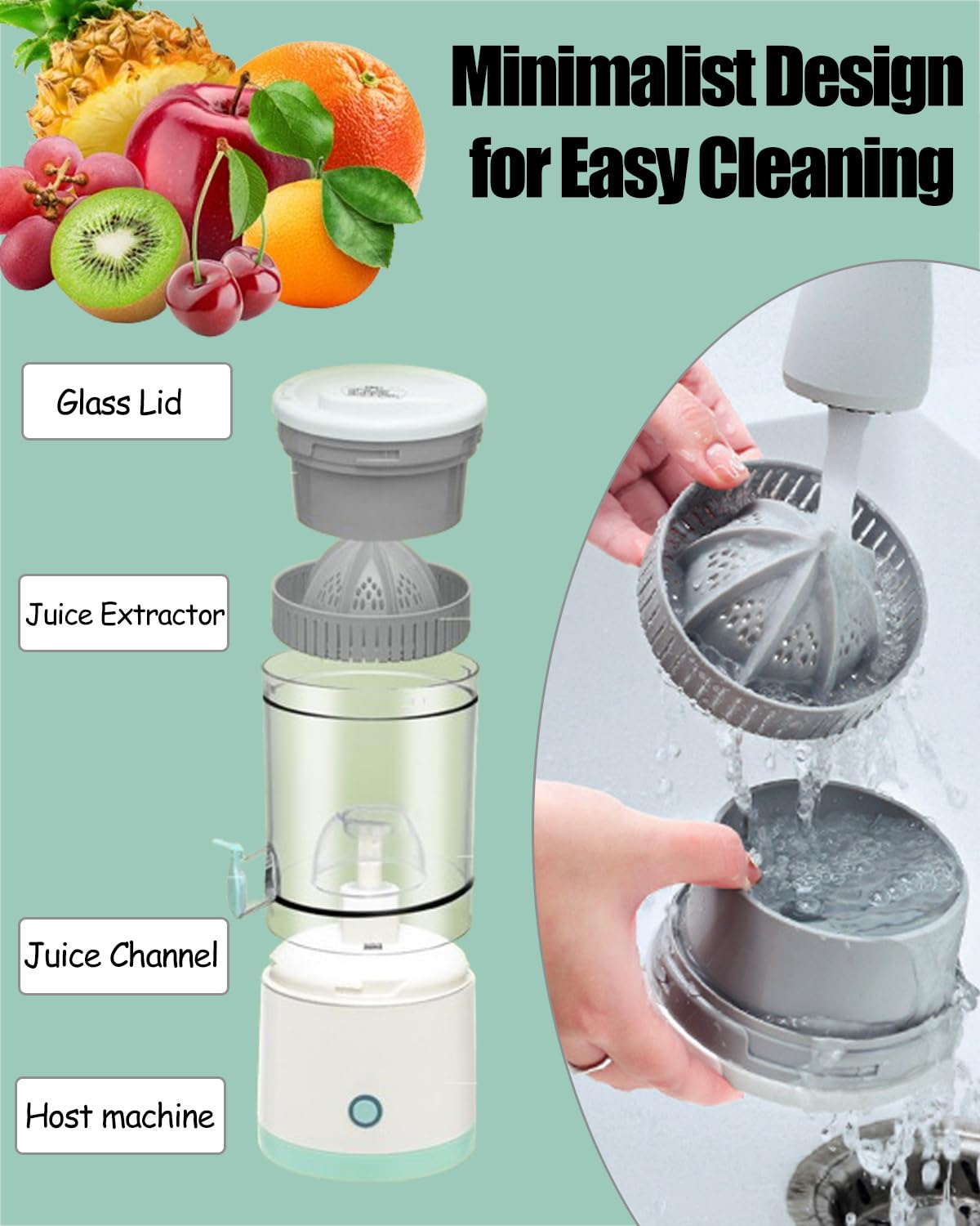 Rechargeable Electric Citrus Juicer with USB Cable - Portable Orange, Lemon, Grapefruit Juicer Machine - Easy to Clean & Use - Perfect for Home Kitchen, Camping, Travel & Outdoor Activities