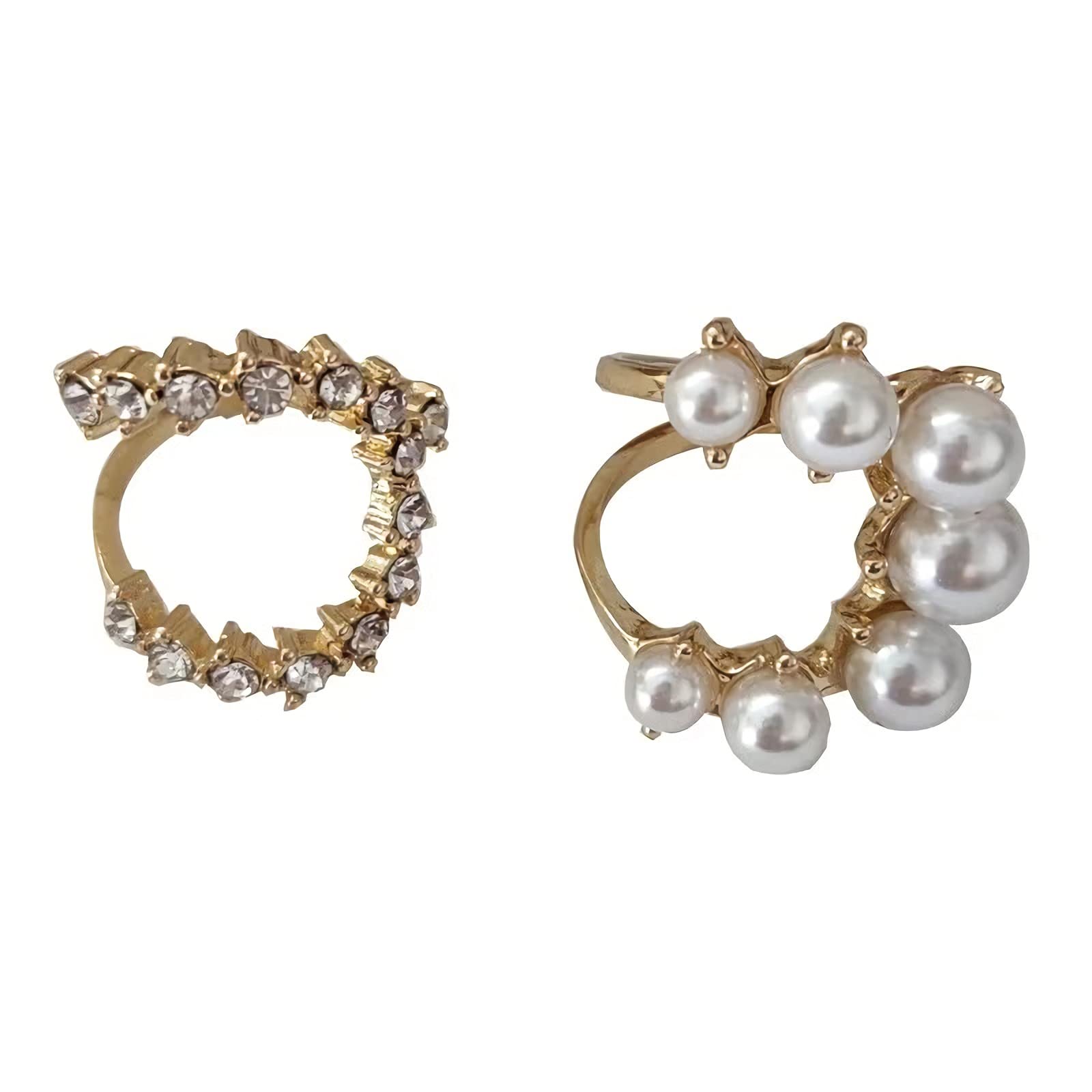 MollyPolly Vintage Pearl Ring - French Style Adjustable Zircon Ring for Women - Elegant Fashion Jewelry Accessories for Party, Wedding & Daily Wear