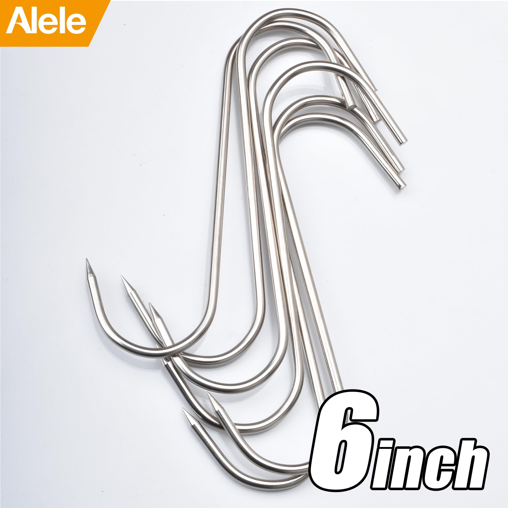 20 Pack Stainless Steel Meat Hooks - 6 Inch Butcher Hooks for Poultry Processing, Smoking, Drying, BBQ & Sausage Making - Heavy Duty 4mm Hanging Hooks for Commercial Kitchens & Home Use