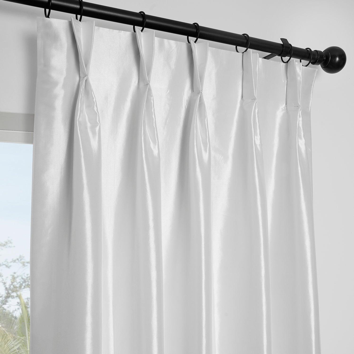Premium Eggshell French Pleat Faux Silk Taffeta Blackout Curtains - Noise Reducing & Thermal Insulated Window Treatments for Bedroom, Living Room & Home Theater