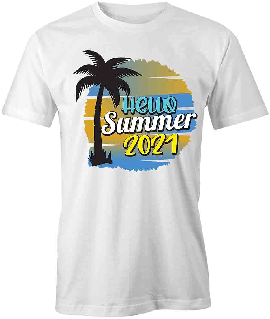 Hello Summer 2021 Graphic T-Shirt | Printed Cotton Tee for Men & Women | White Casual Shirt for Beach, Vacation & Summer Outfits