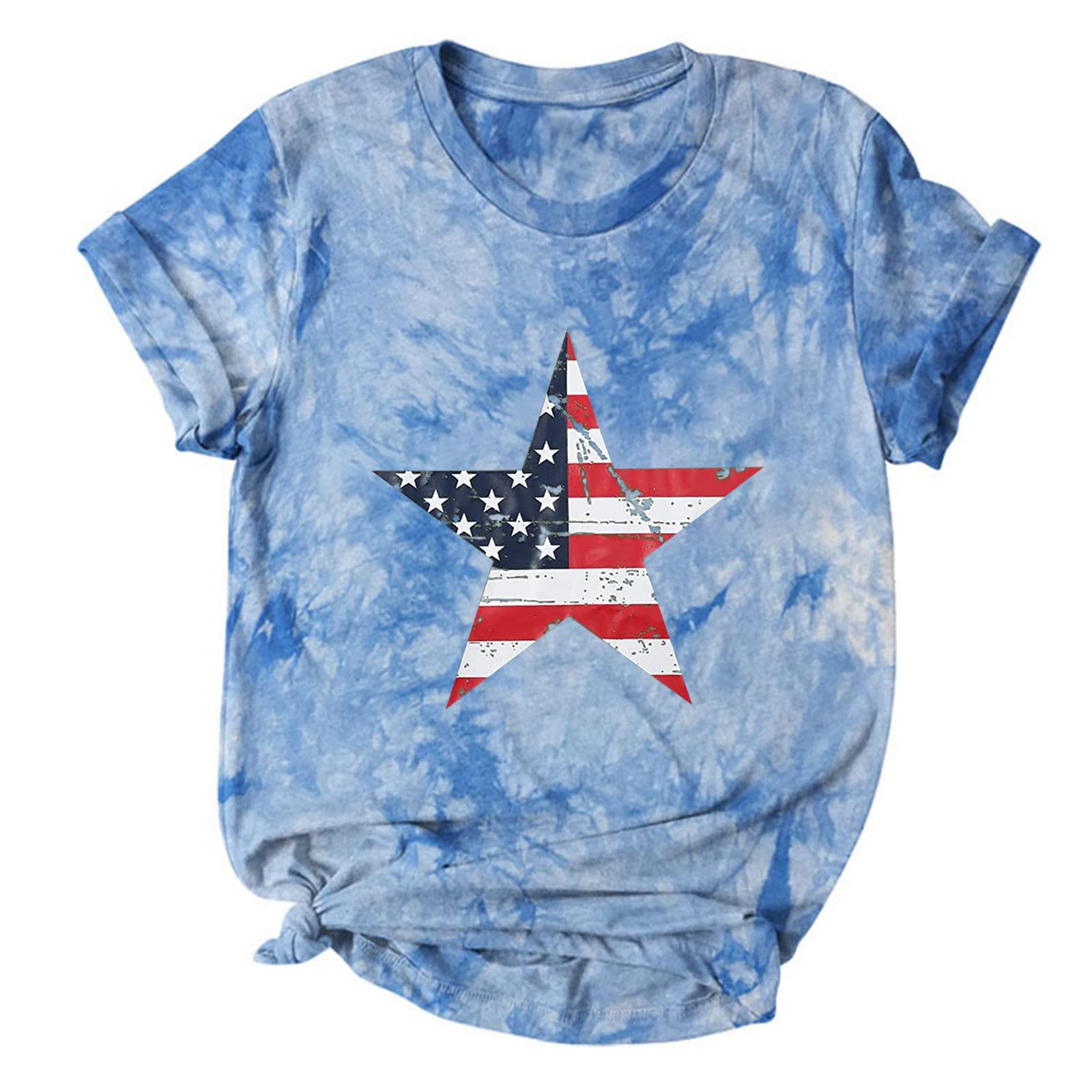 Trendy 4th of July Tie Dye Tunic Tops for Women - Stars & Flag Print Casual Pullover Sweatshirt - Perfect for Summer Outfits, BBQ Parties & Patriotic Celebrations