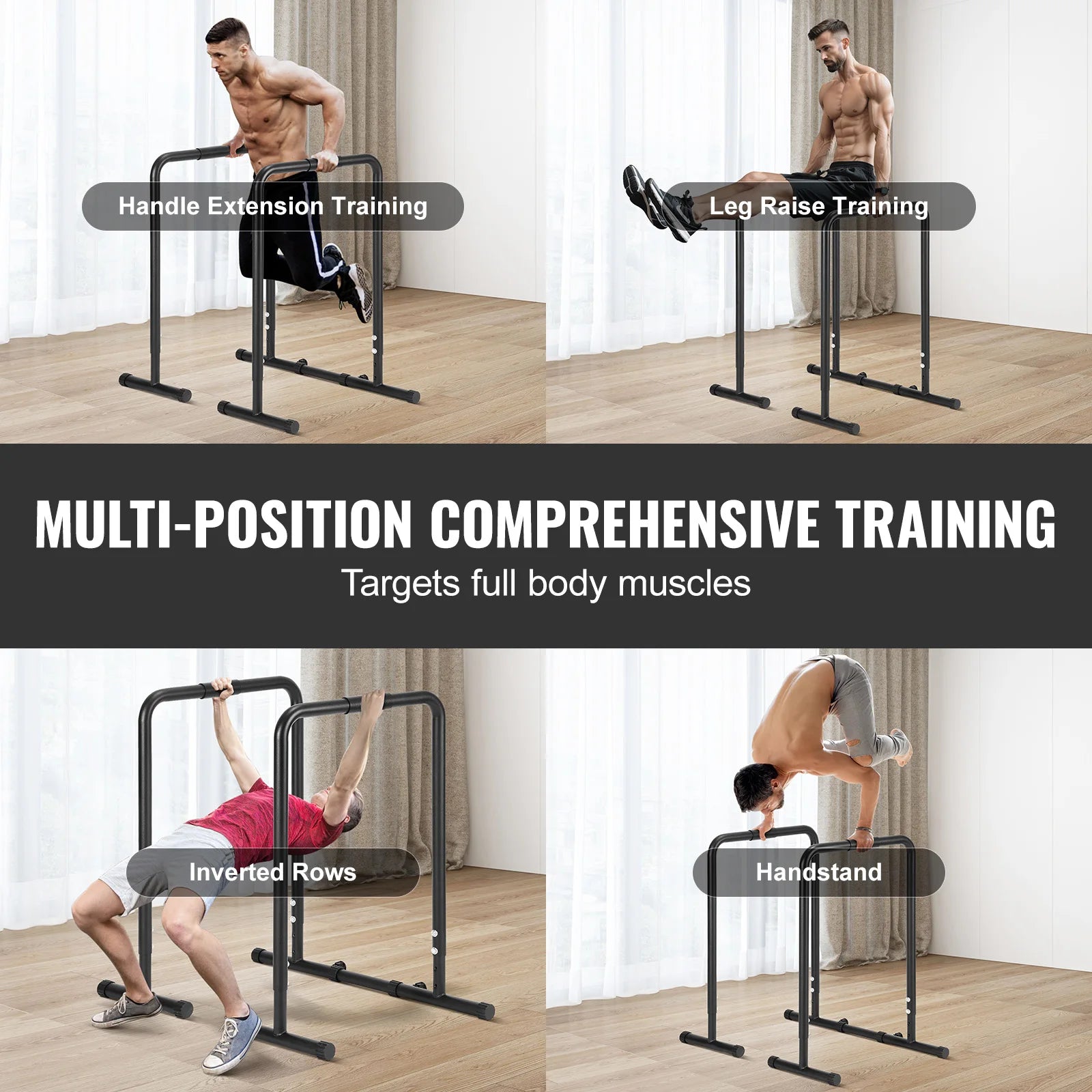 VEVOR Heavy Duty Adjustable Height Dip Bar Station - 440/500lbs Capacity for Strength Training, Calisthenics & Home Gym Workouts - Perfect for Pull-ups, Dips & Bodyweight Exercises