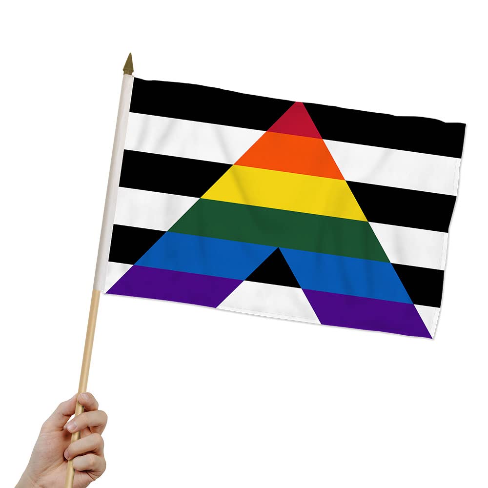 Gay Straight Alliance Ally Pride 12x18 Stick Flags - Pack of 12 Rainbow Flags for LGBTQ+ Support, Parades & Events