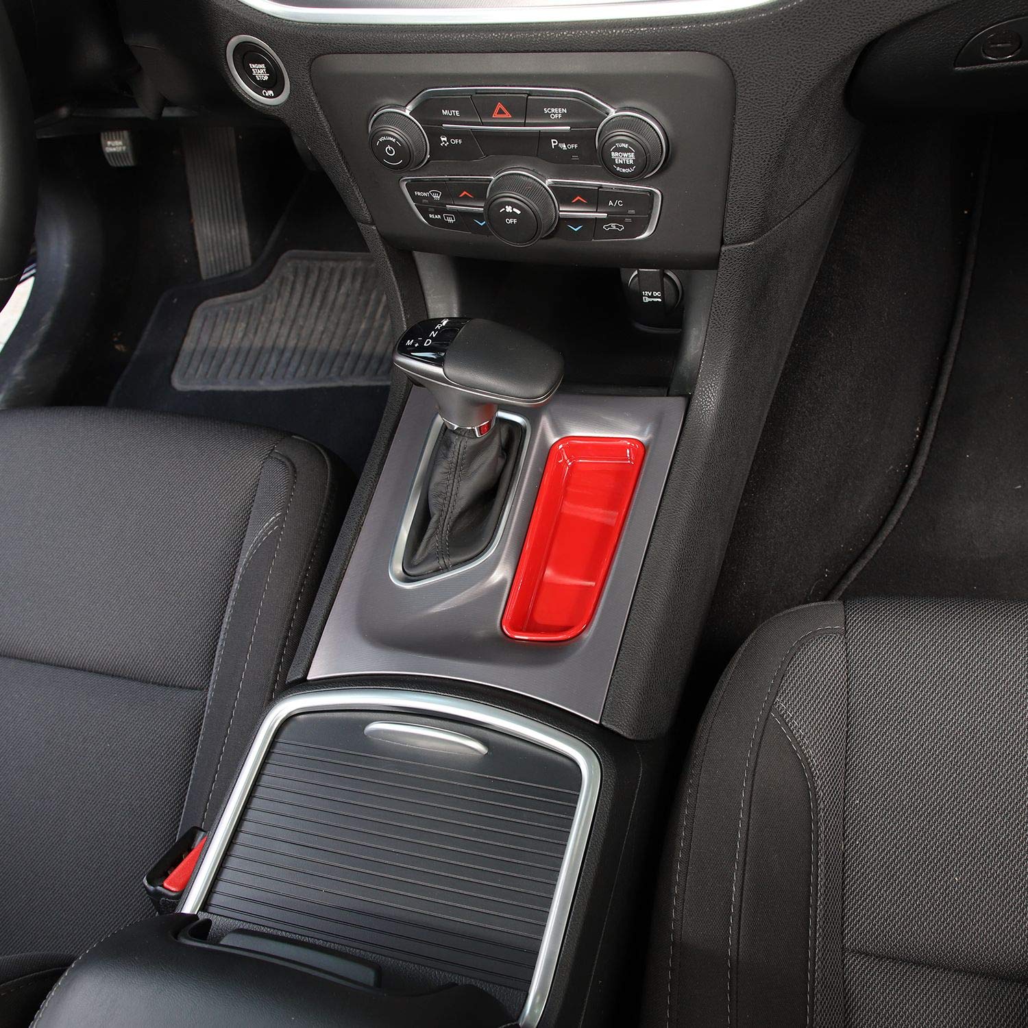 2015-2019 Dodge Charger Center Console Gear Shift Storage Trim Panel - ABS Red 2pcs Voodonala Accessory for Enhanced Interior Organization & Style - Perfect for Car Enthusiasts & Daily Commuters