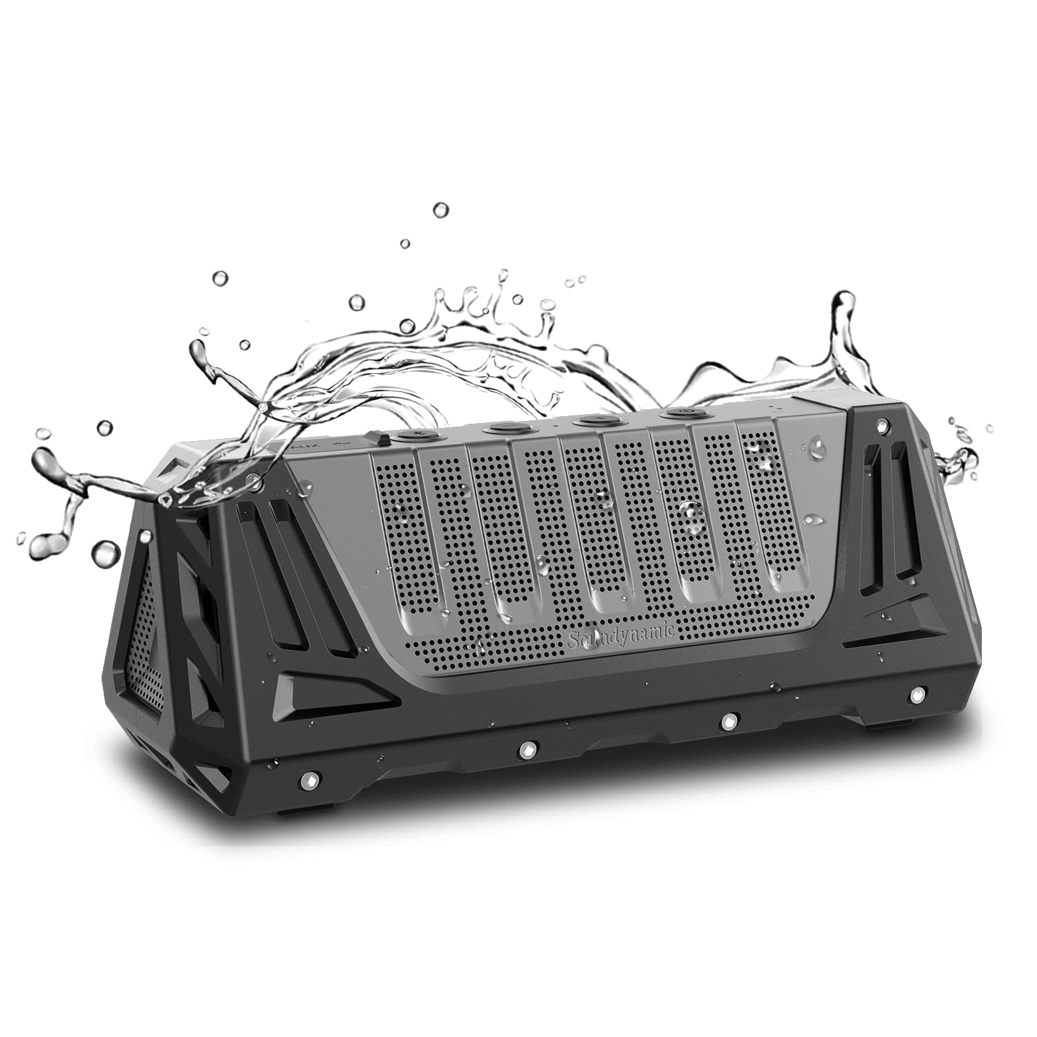 Soundynamic Triangle Portable Bluetooth Speaker - IPX7 Waterproof Wireless Speaker with 15H Playtime, Rich Bass & TWS Pairing for Home, Party, Beach, Yoga | Perfect for Outdoor Adventures, Poolside Relaxation & Gym Workouts - Gray