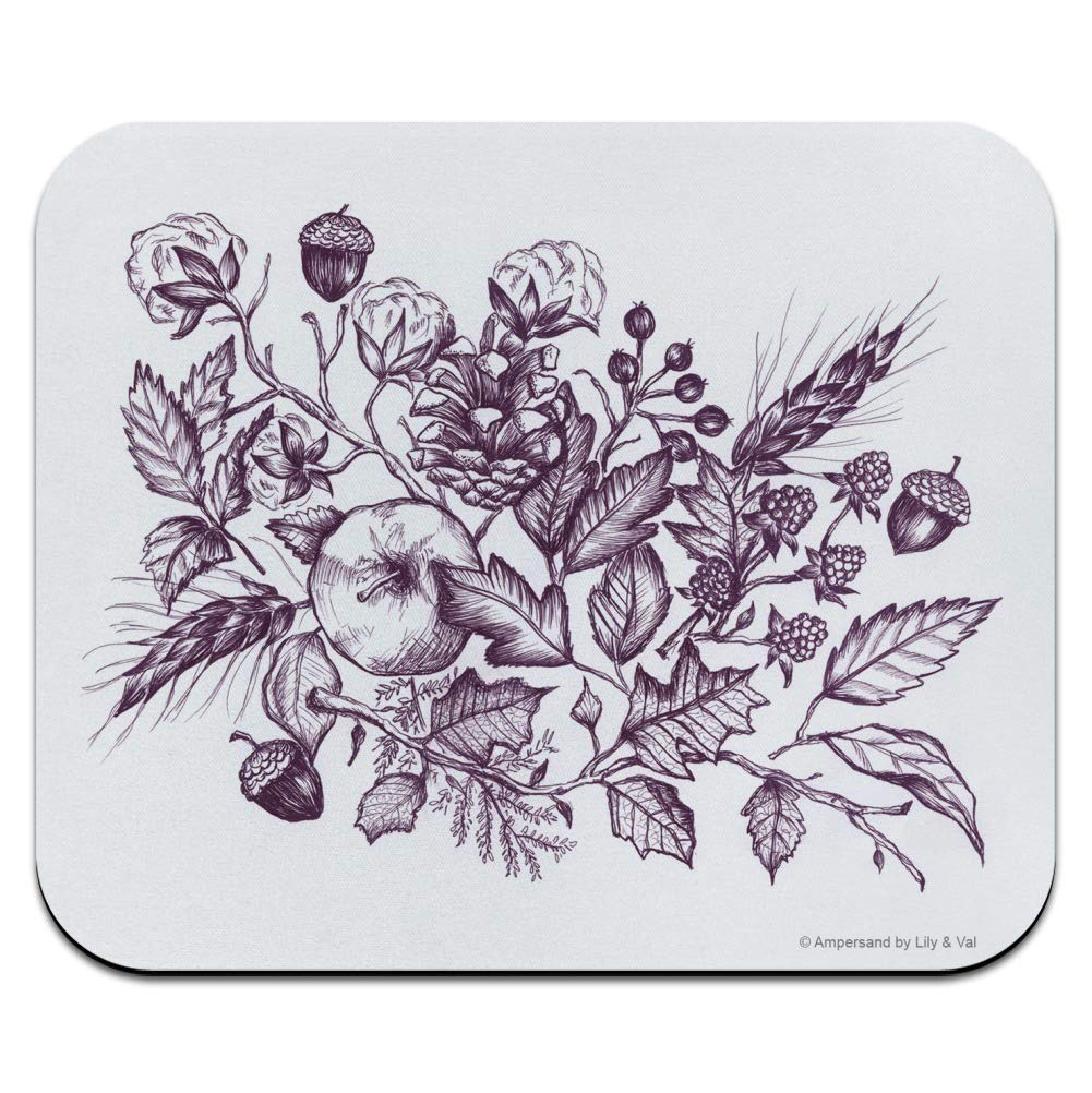 Fall Acorns Foliage Sketch Low Profile Thin Mouse Pad - Non-Slip Gaming & Office Desk Mat for Computer, Laptop - Perfect for Autumn Decor, Home & Workstation Use