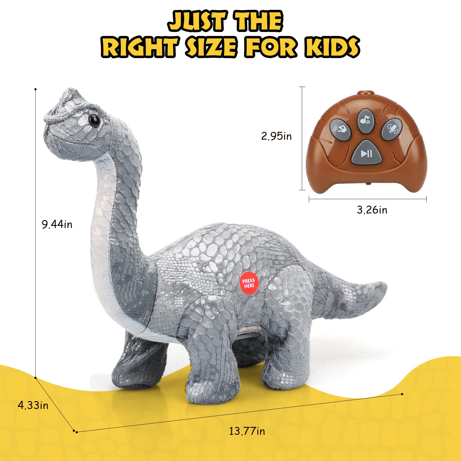 TOY Life Remote Control Dinosaur Toy - Electronic Walking Brontosaurus Plush Stuffed Animal for Kids Ages 3-7 | Fun Interactive RC Dinosaur Gift for Boys & Girls | Perfect for Birthday Parties, Indoor Play & STEM Learning