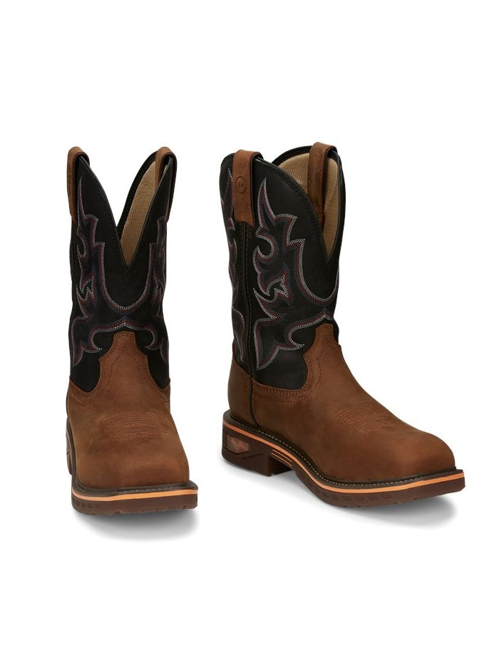 Justin CR4012 Men's Waterproof Steel Toe Pull-On Work Boots - Rustic Brown - Slip Resistant, Electrical Hazard Protection for Construction & Outdoor Work