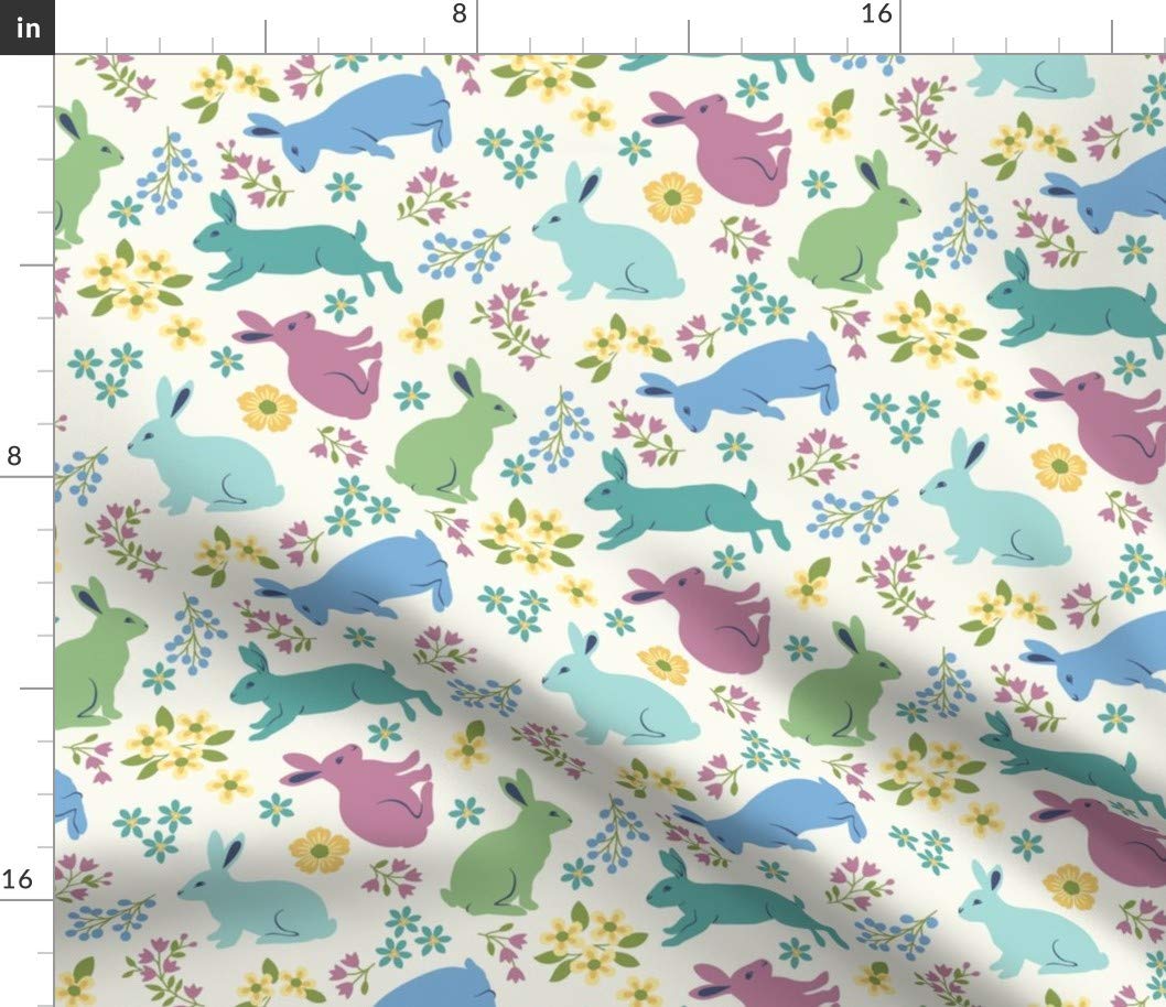 Springtime Bunnies White Rabbits Easter Purple Rainbow Printed Cotton Fabric by The Yard - Petal Signature Cotton for Sewing, Quilting, Apparel & Home Decor | Perfect for Easter Crafts, Baby Clothes & DIY Projects