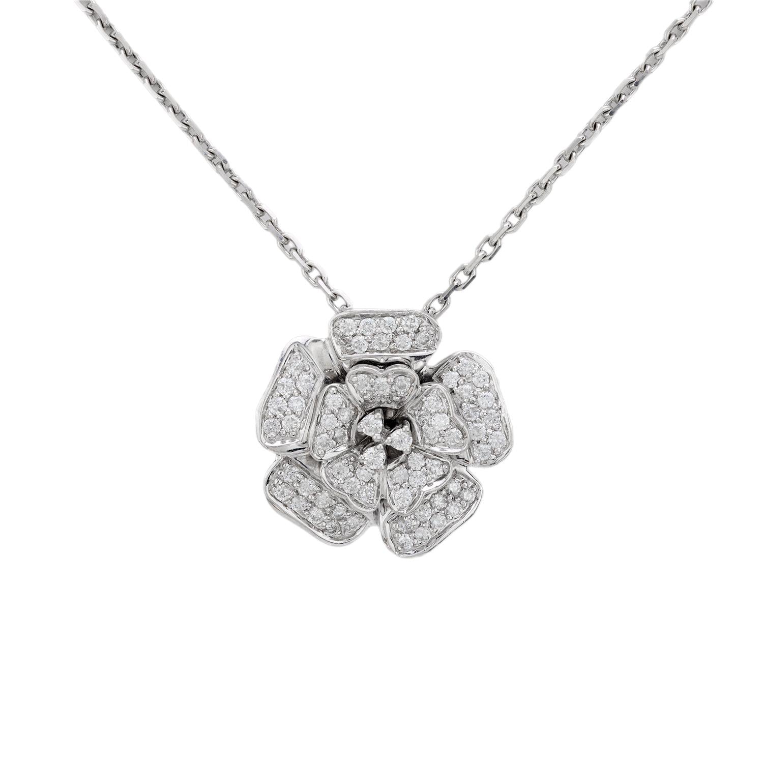 Vintage Diamond 18K White Gold Flower Pendant Necklace - Elegant Jewelry Gift for Women, Perfect for Weddings, Anniversaries & Special Occasions