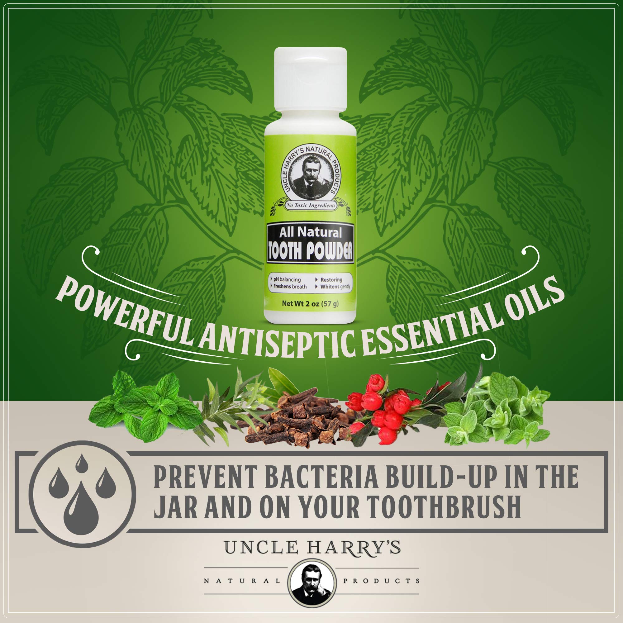 Uncle Harry's All Natural Tooth Powder - Alkalizing Remineralizing Enamel Support & Whitening Toothpaste for Sensitive Teeth - Powder Toothpaste for Gum Health & Fresh Breath (2 oz) | Natural Oral Care for Daily Use at Home & Travel