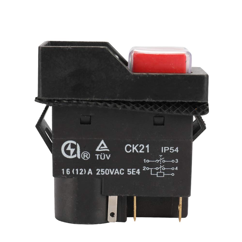 CK21 250V 16A 4Pin/5Pin Waterproof Electromagnetic Safety Pushbutton Switch - Black (5 Pins) for Metal Cutter, Grinder Machine & Shutter | Industrial Equipment, Power Tools & Safety Control Applications
