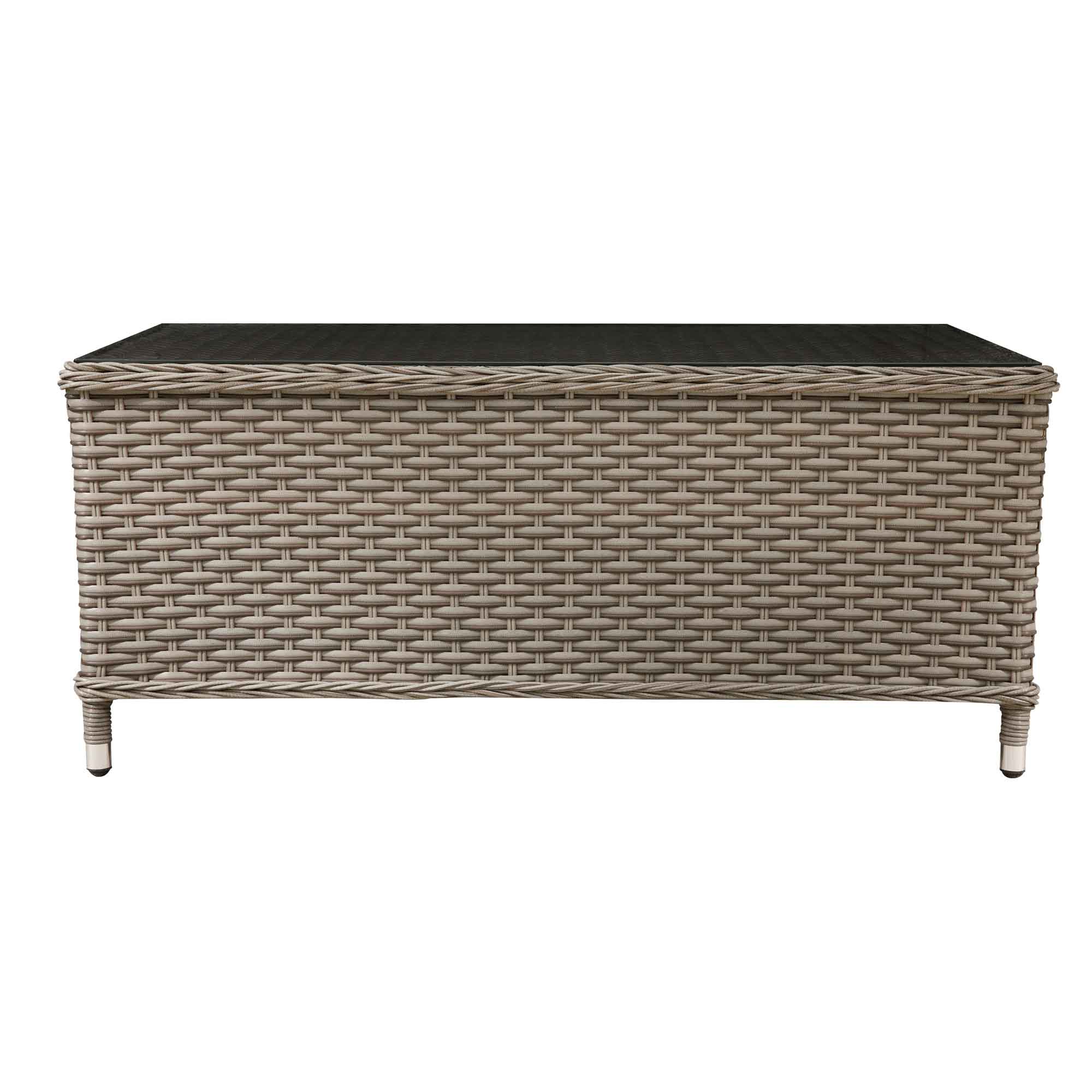 Chester Rattan Wicker Outdoor Coffee Table with Tempered Glass Top - Brown (DG71) | Weather-Resistant Patio Furniture for Garden, Poolside & Backyard Relaxation