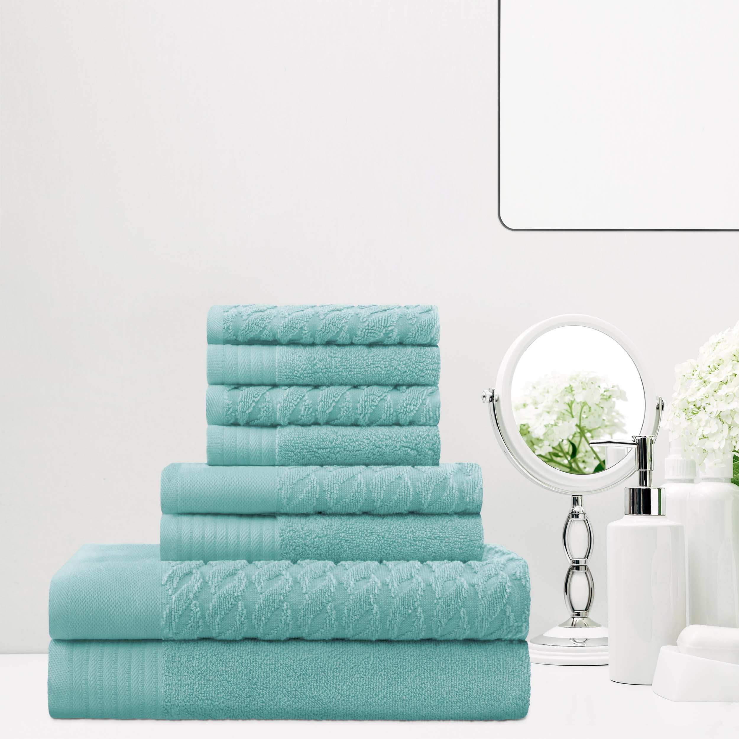 Premium 8-Piece Turkish Cotton Jacquard Herringbone & Solid Bath Towel Set - Ultra Soft & Absorbent for Spa, Bathroom & Luxury Home Use