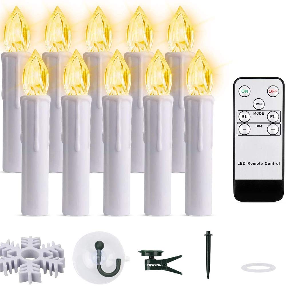 10Pcs LED Flameless Flickering Candles with Remote Control - Battery Operated Tea Lights for Christmas Decor, Home Tree Lighting, Wedding & Romantic Ambiance (Warm White) - Indoor/Outdoor Decorative Candles for Parties, Dinner Tables & Holiday Displays