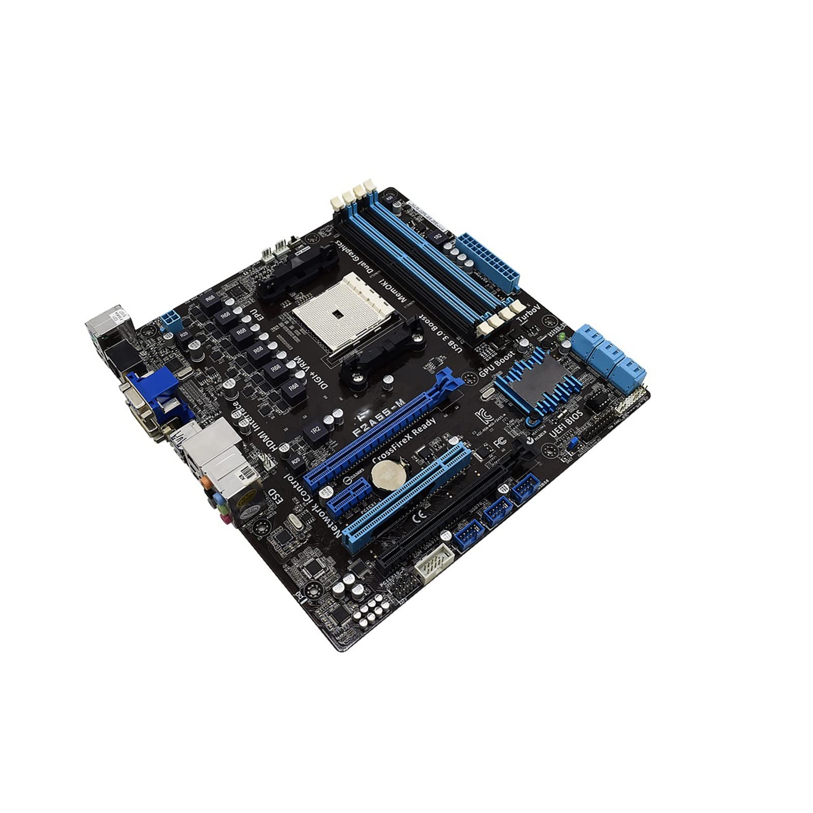 ASUS F2A55-M Desktop Motherboard - FM2 Socket, DDR3 RAM, AMD A55 Chipset, Compatible with AMD Athlon X4 760K CPUs, PCI-E 2.0, USB 3.0, uATX Form Factor | Perfect for Gaming PC Builds & Home Office Workstations