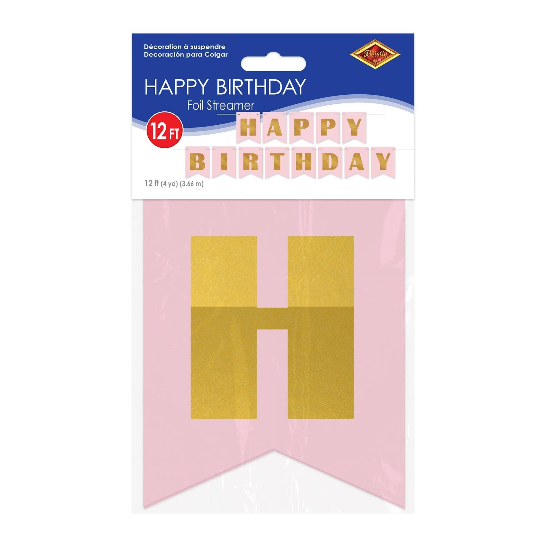 12 Pack Beistle Foil Happy Birthday Party Streamers - Pink and Gold Decorations for Birthday Parties, Baby Showers & Celebrations