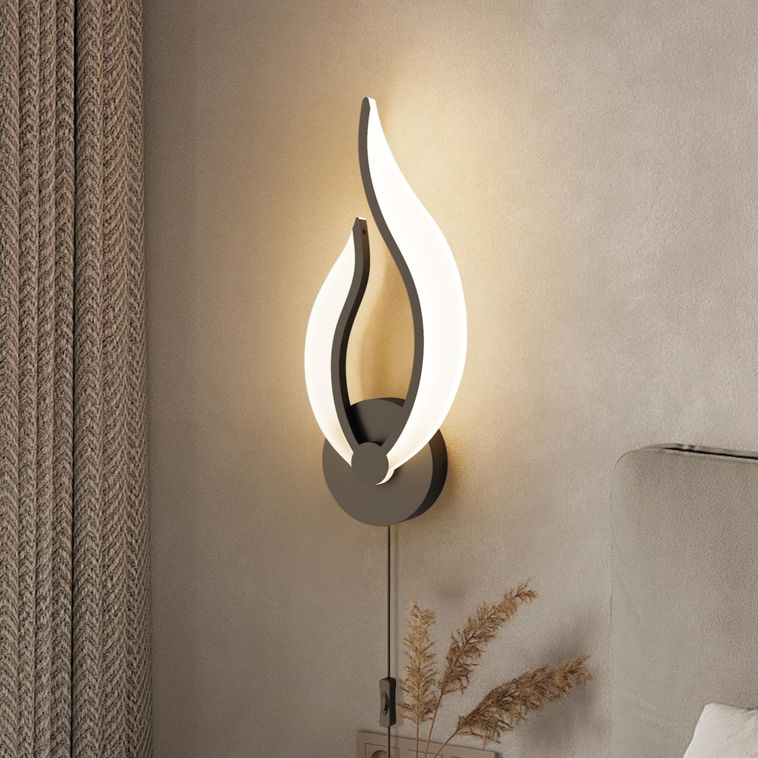 Modern LED Wall Lamps for Bedroom - Set of 2 Black Plug-in Wall Lights with 3000K Warm White, 10W Energy Saving, Wall Mounted Night Lights for Bedside, Living Room, Hallway - 110V AC (Perfect for Reading & Ambient Lighting)