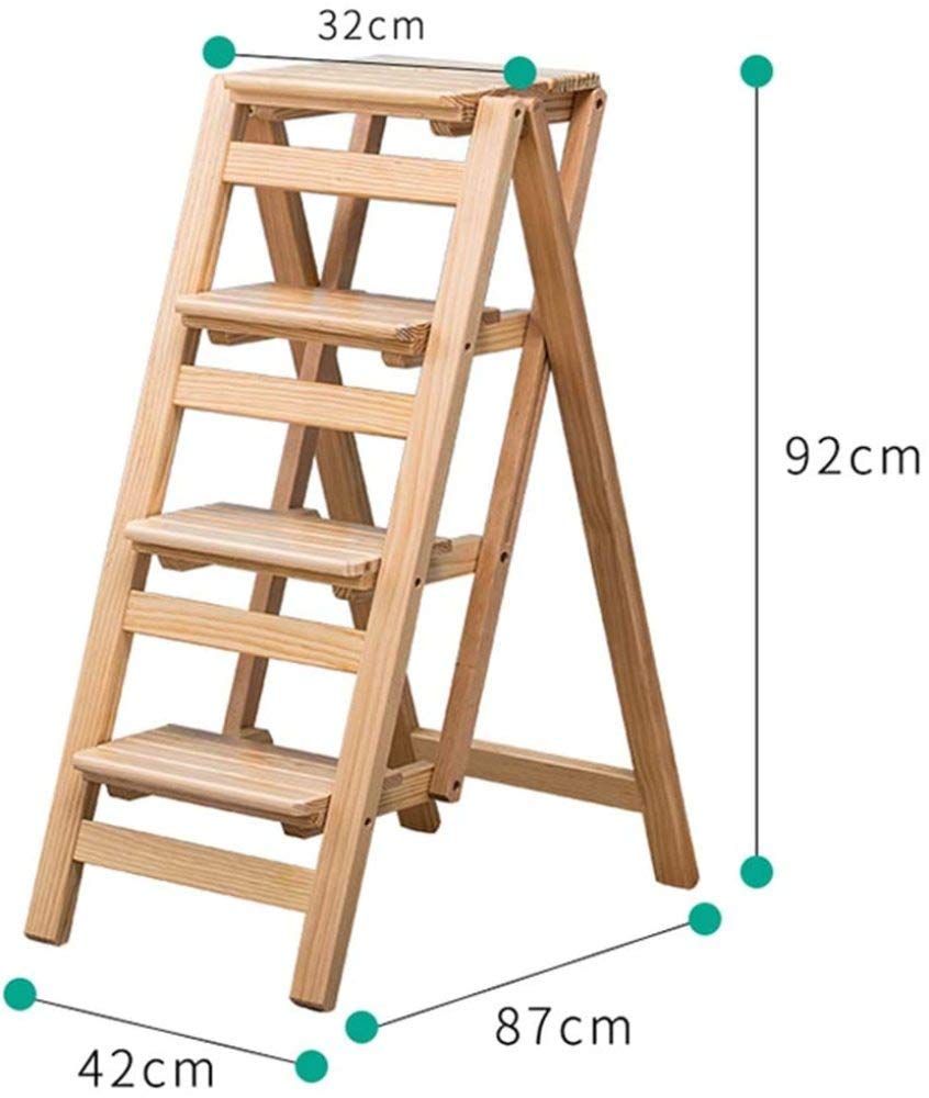 Solid Wood Folding Step Stool with 4 Safety Bars & Wide Pedal - Multifunctional Ladder for Home, Kitchen, Library (42×87×92cm) - Perfect as Footrest, Climbing Aid, and Storage Access