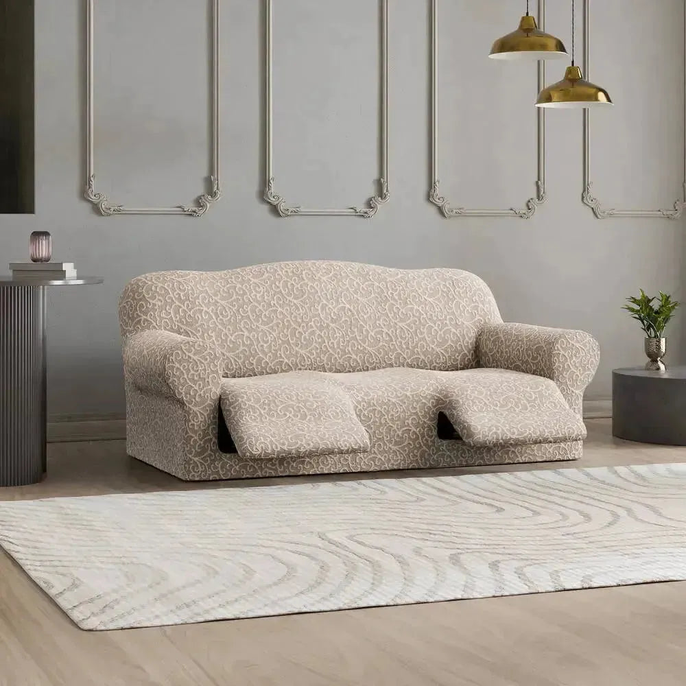 3 Seater Recliner Slipcover - Jacquard 3D Collection Sofa Cover | Stretchable Furniture Protector for Living Room, Home Theater & Family Room