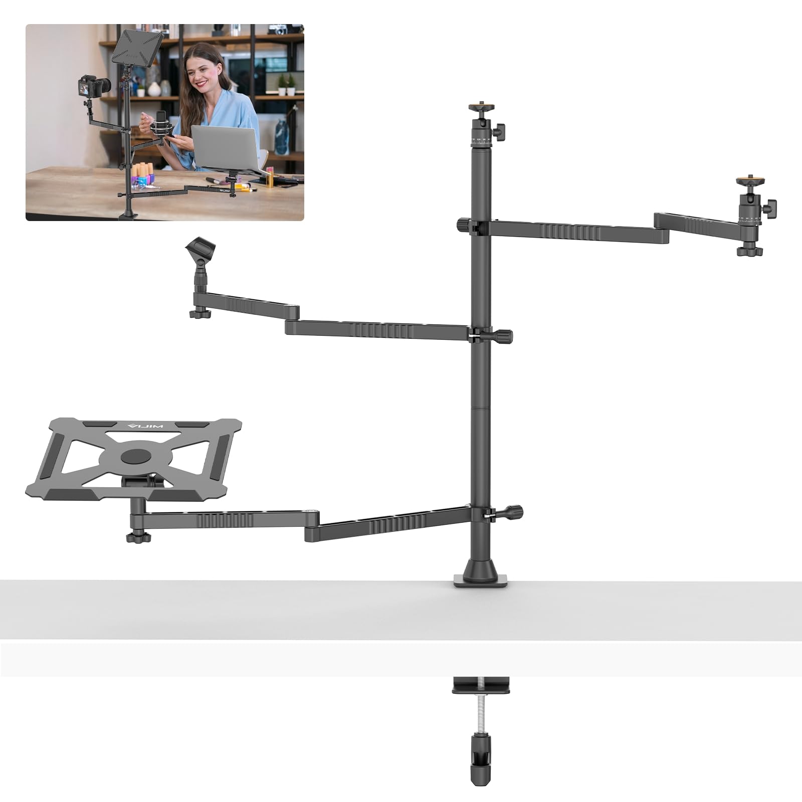 Ulanzi VIJIM LS23 Professional Broadcast Boom Arm - Adjustable Overhead Camera Mount & Microphone Stand for Blue Yeti Nano, DSLR, Webcam, Ring Light - Perfect for Podcasting, Streaming, YouTube Videos & Home Studio Setup