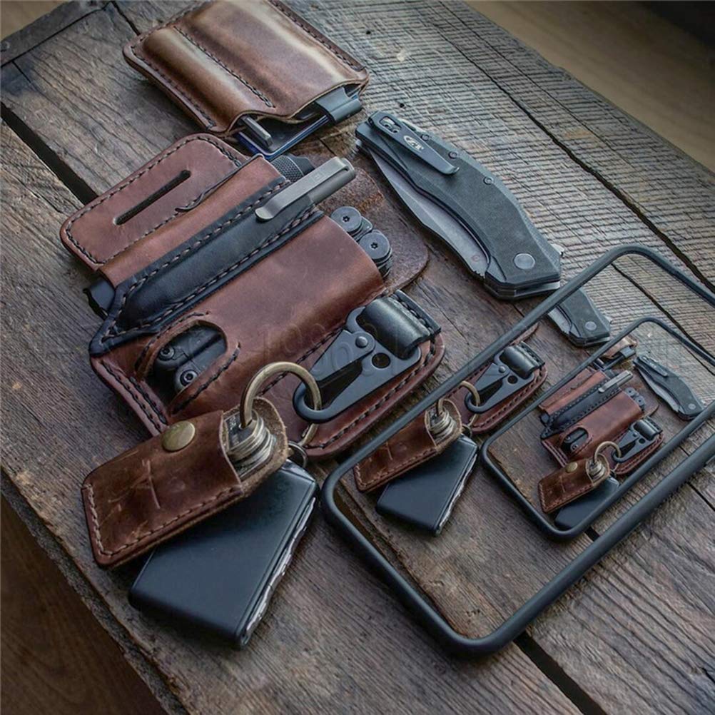 Leather EDC Belt Sheath Organizer - Multitool Pouch with Key Holder for Tools & Essentials | Perfect for Camping, Hiking & Everyday Carry (EDC) Gear