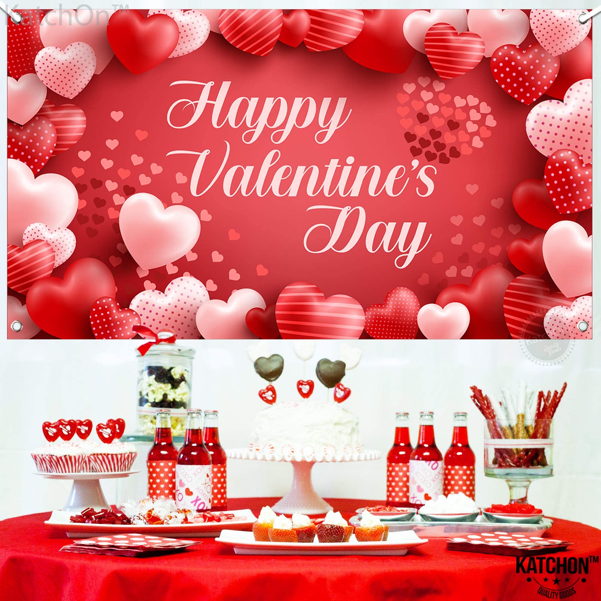 KatchOn Extra Large 72x44 Inch Valentine's Day Banner - Heart-Shaped Photography Backdrop for Party Decor, Wedding, Anniversary & Romantic Photo Shoot | Valentine's Day Decorations